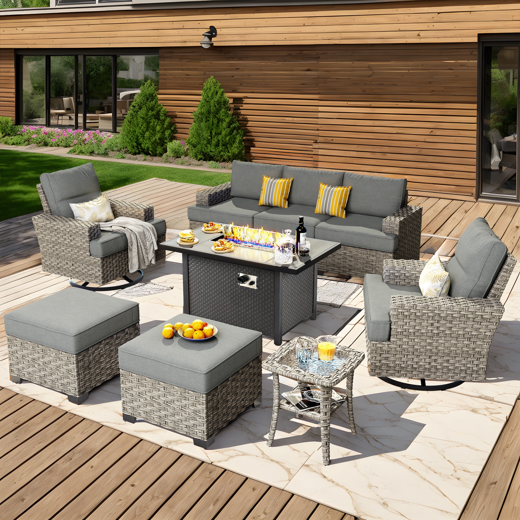 Caodoc L5-CFP03-YZTBS209-1 CFP03-YZTBS Rattan Outdoor Sectional with Black Cushions and Wicker Frame