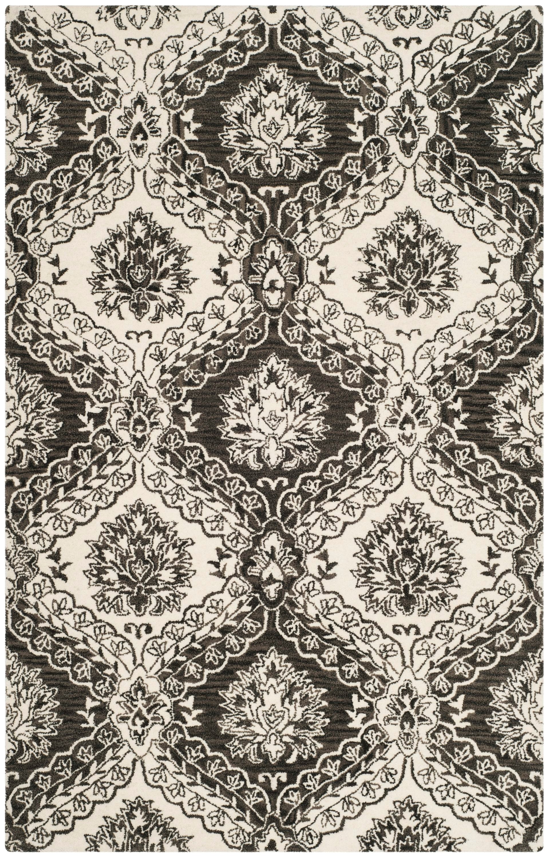 Ivory Floral Handmade Tufted Wool Rectangular Rug