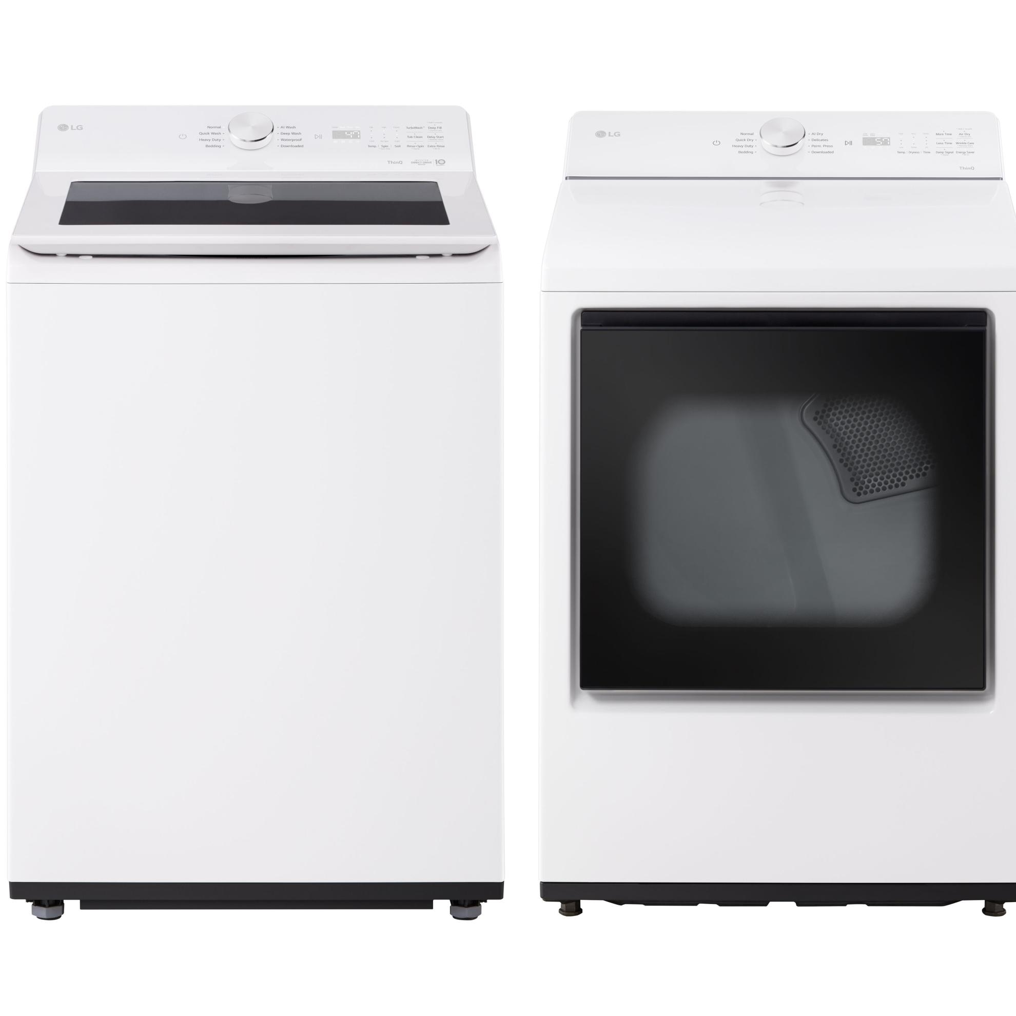 LG 4.8 cu ft High Efficiency Agitator Top Load Washer and 7.3 cu ft Gas Dryer Set, Alpine White
