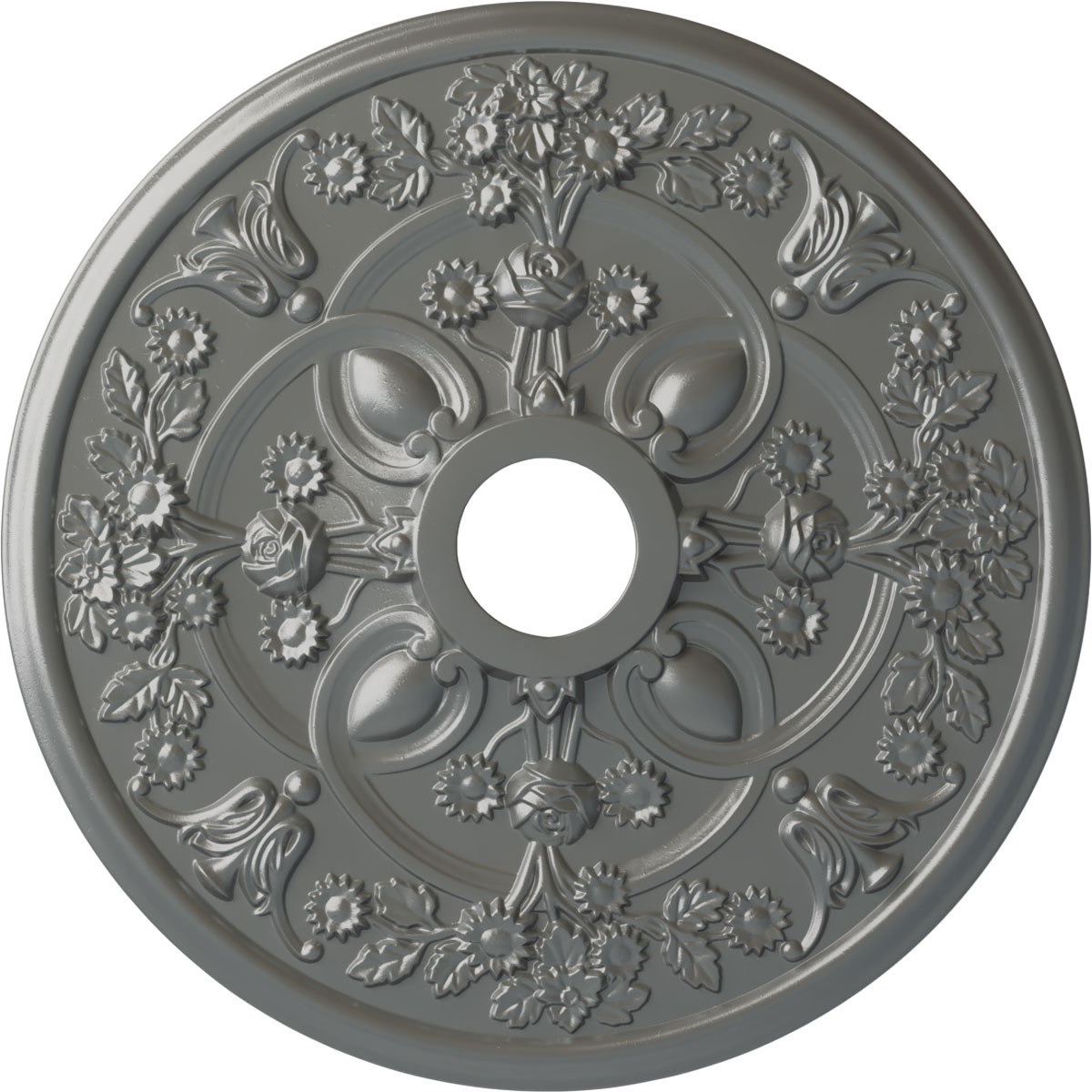 Ekena Millwork CM30ROSLS Rose 30.875-in W x 30.875-in L Painted Silver Polyurethane Whole Ceiling Medallion