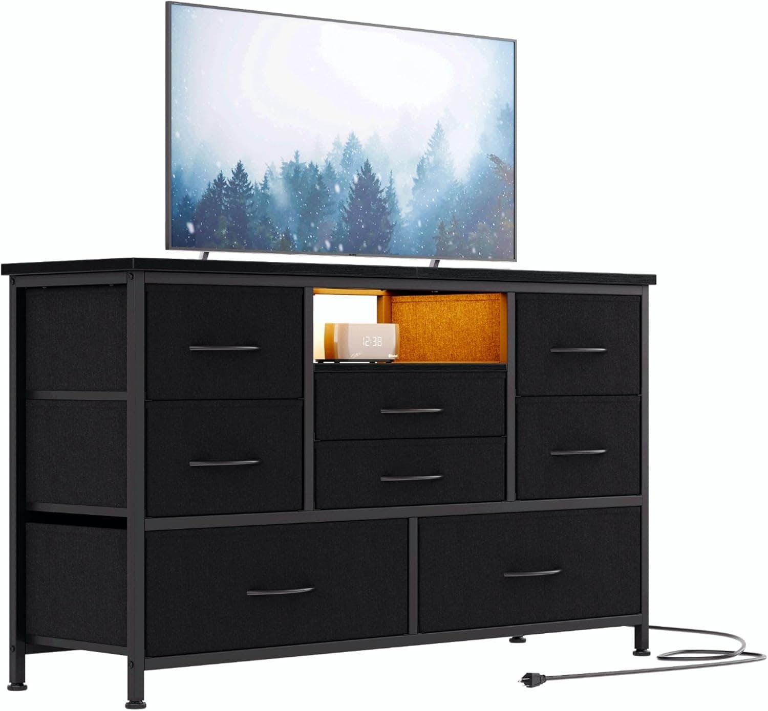 Qeetex LHF-DYQ-PHO-0YKZB0P6 Jojoka 8-Drawer LED Dresser TV Stand with Power Outlet for 55  TV   Wide Storage Chest for Bedroom  Living Room   Entryway  Wood Top Console Table with 22 Light Modes