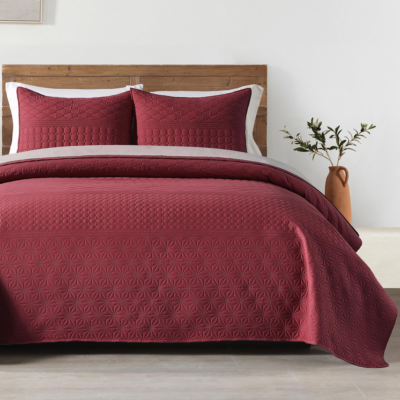 WZKZLH Burgundy Full and Queen Lightweight Summer Duvet Cover Set Ultra Soft Modern Pattern Bedspread Light Quilt 3 Pieces