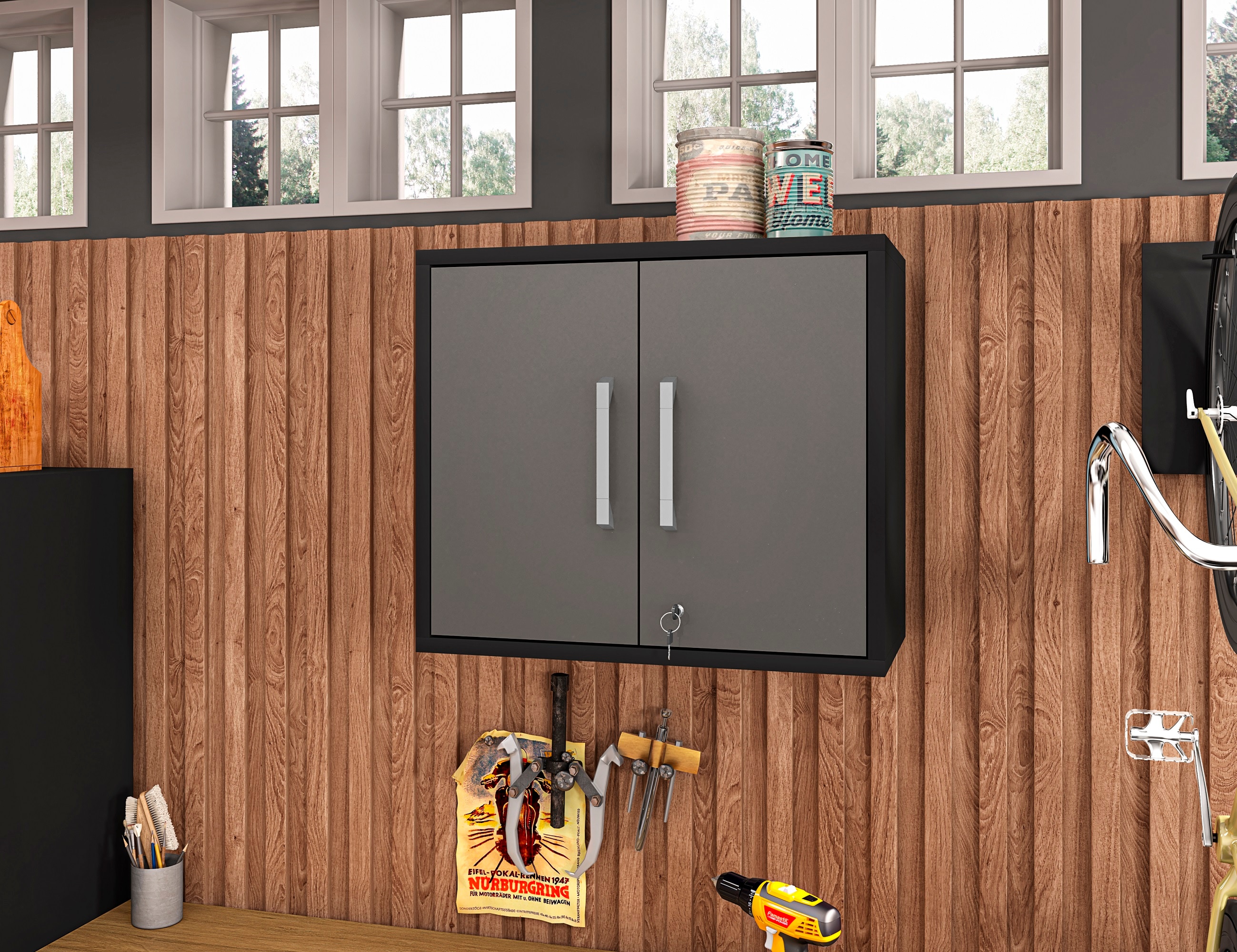 Manhattan Comfort 251BMC85 Eiffel 28.35-Inches W x 25.59-Inches H x 14.96-Inches D Wall-mounted Composite wood Garage Cabinet in Gray