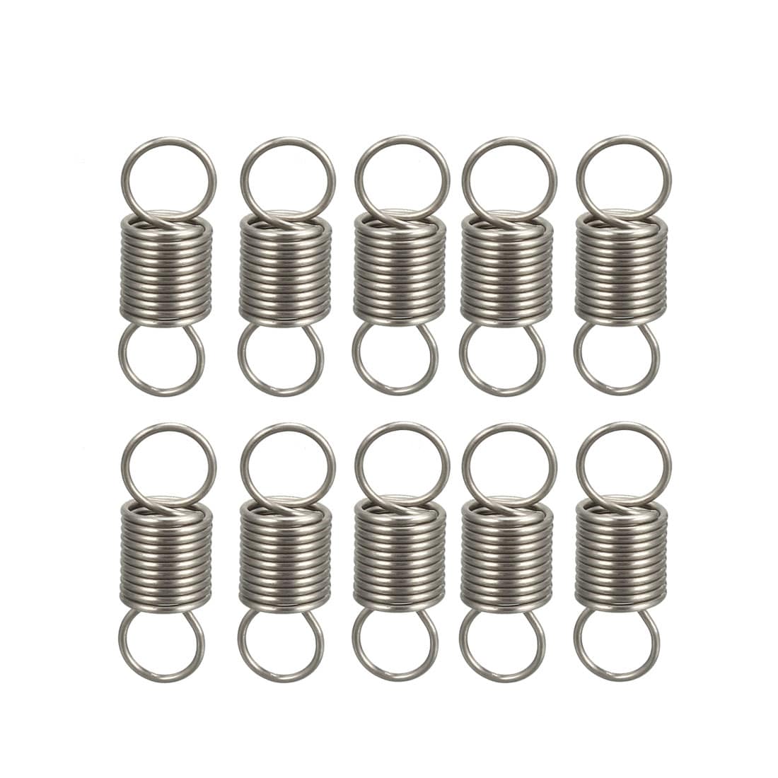 Unique Bargains Extended Tension Spring Wire Diameter 0.02inch  OD 0.2inch  Free Length 0.59inch Stainless Steel Small Dual Hook Tension Spring for Machinery Construction Industrial 10pcs
