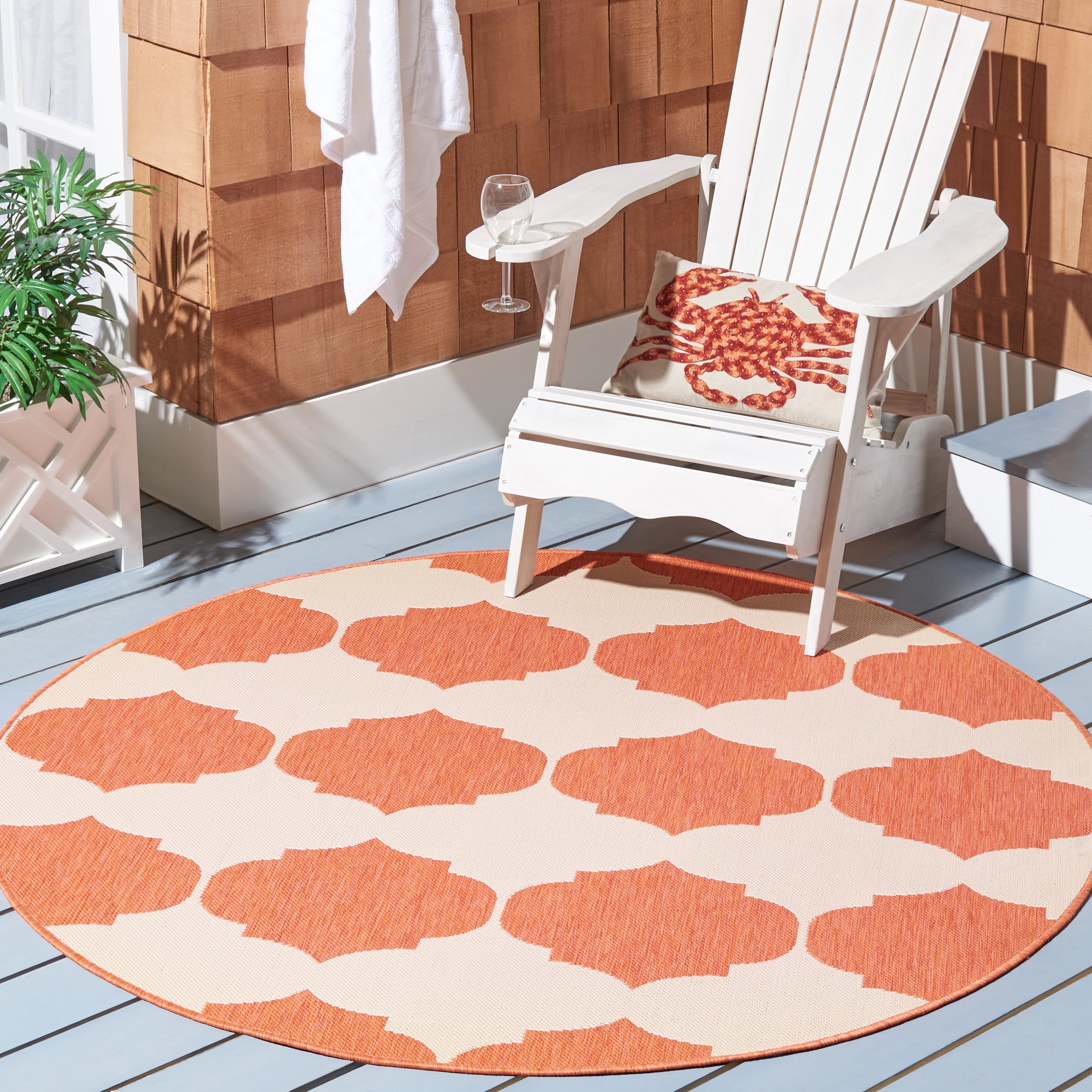 Safavieh CY6162-231-5R Courtyard Hani 5 x 5 (ft) Loomed Polypropylene Beige/Terracotta Round Indoor/Outdoor Abstract Coastal Area rug