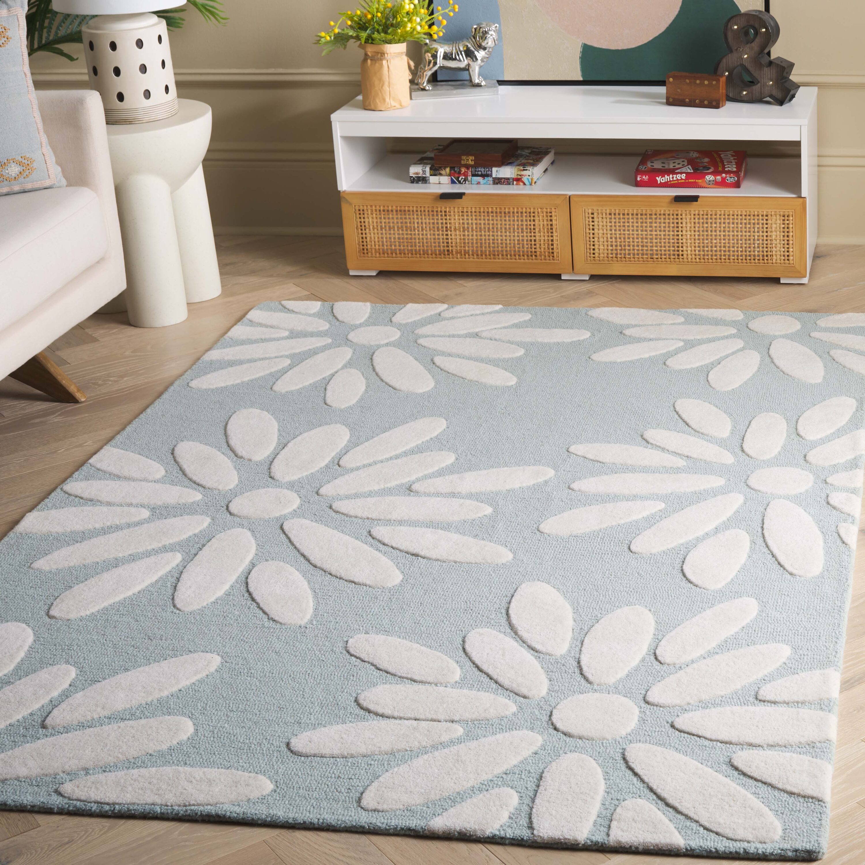   Kids 914 Daisy Teal/Ivory Contemporary 5ft x 7ft Medium Rectangle Rug