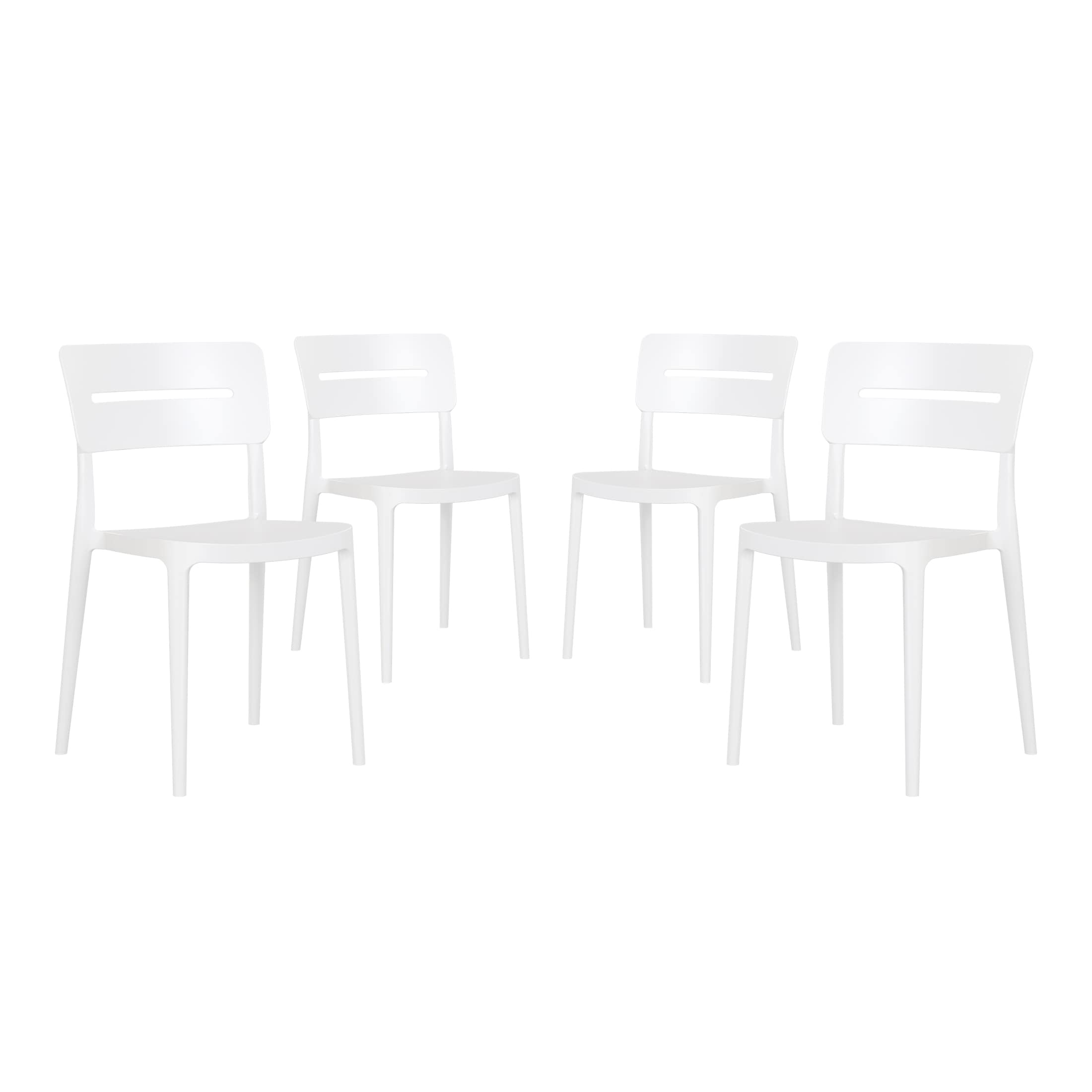 Westin Furniture OP2070-4-WH FrondForm Set of 4 Stackable White Plastic Frame Stationary Dining Chair with Solid Seat
