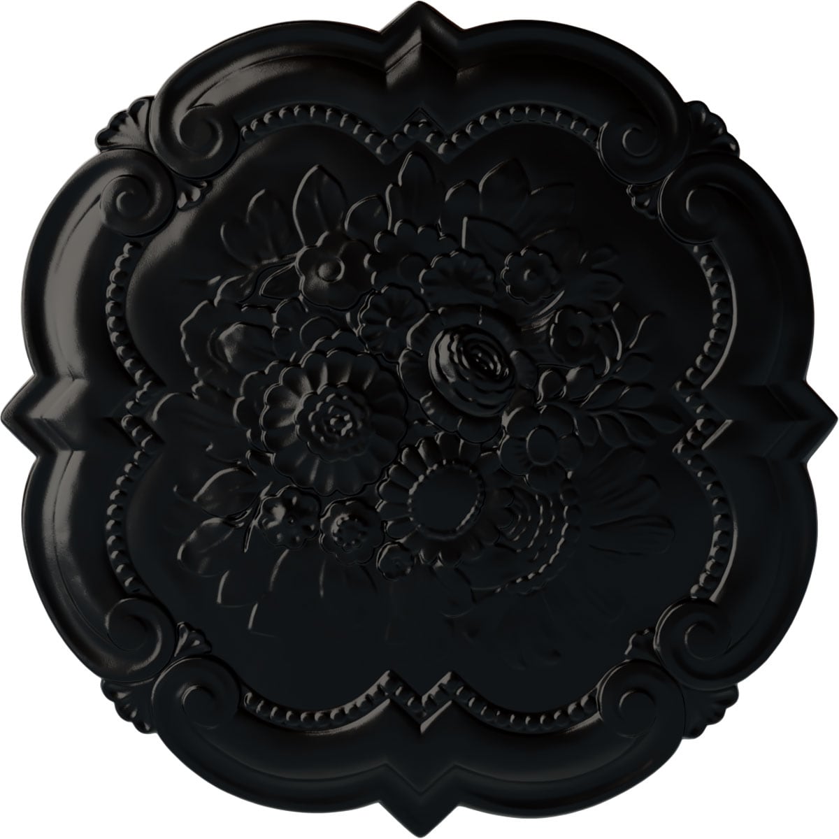 Ekena Millwork CM24VIBLF Victorian 24.38-in W x 24.38-in L Painted Jet Black Polyurethane Whole Ceiling Medallion