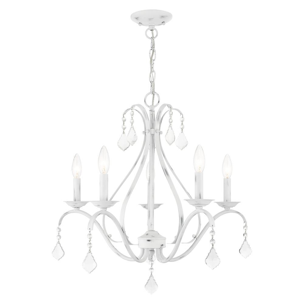 Livex Lighting 40845-60 Caterina 5 -Light Antique White Transitional Crystal For Use in Bathrooms, Bedrooms, Dining Rooms, Foyers, Kitchens, Living Rooms Chandelier