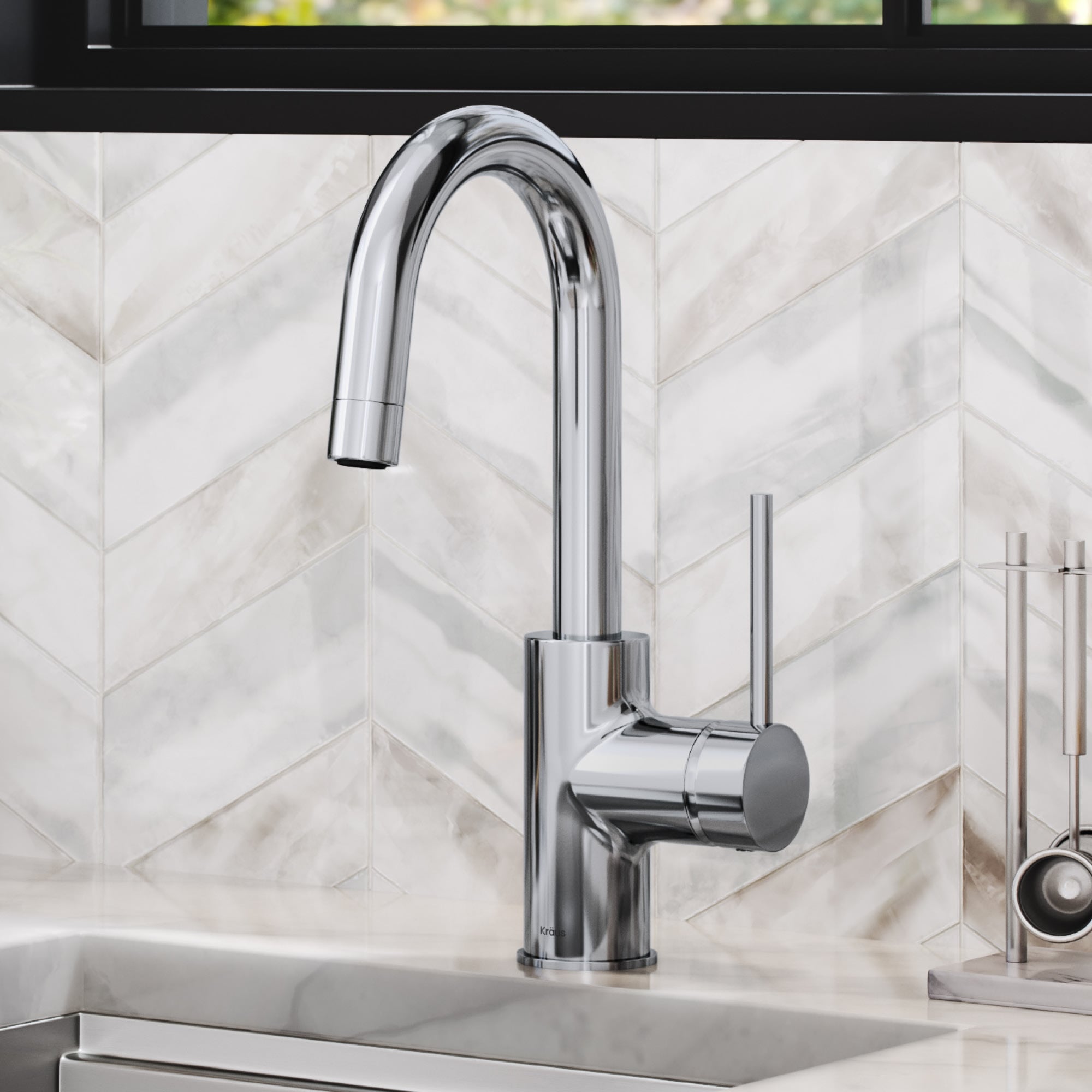 Kraus KPF-2600CH Oletto Chrome Single Handle Deck-mount Bar and Prep Kitchen Faucet