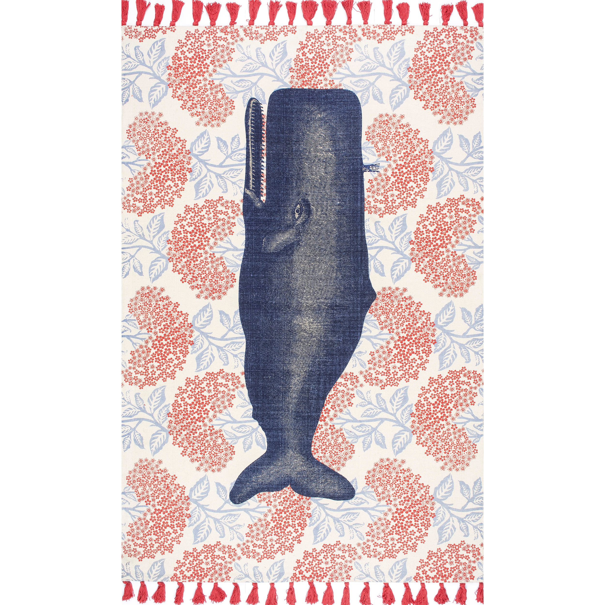 Coastal Charm Red Cotton Flatweave Whale Area Rug, 3' x 5'