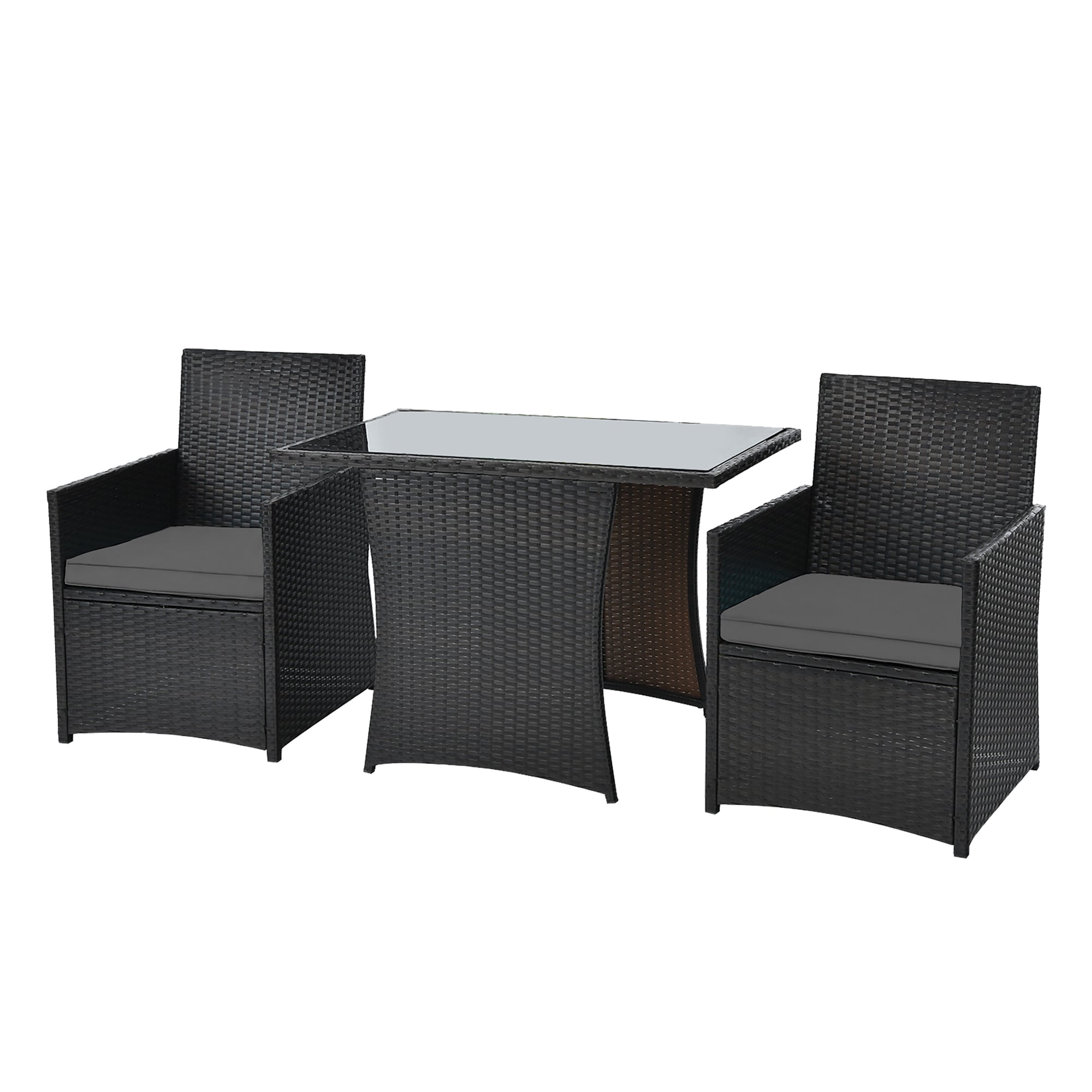 WELLFOR OUJ68178GR 3 -Piece Rattan Patio Conversation Set with Gray Cushions