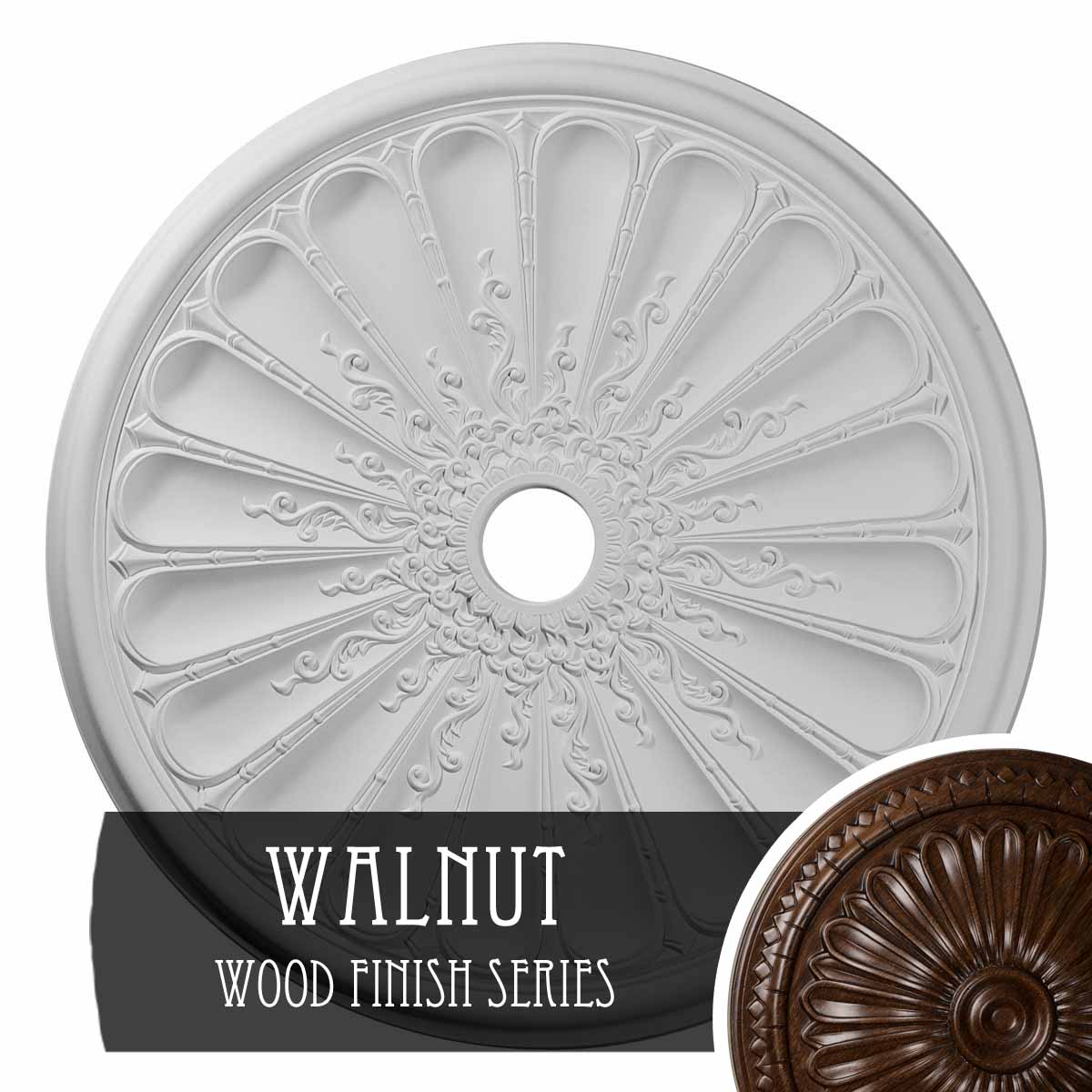 Ekena Millwork CM31KIWAS Kirke 31.5-in W x 31.5-in L Walnut Polyurethane Ceiling Medallion