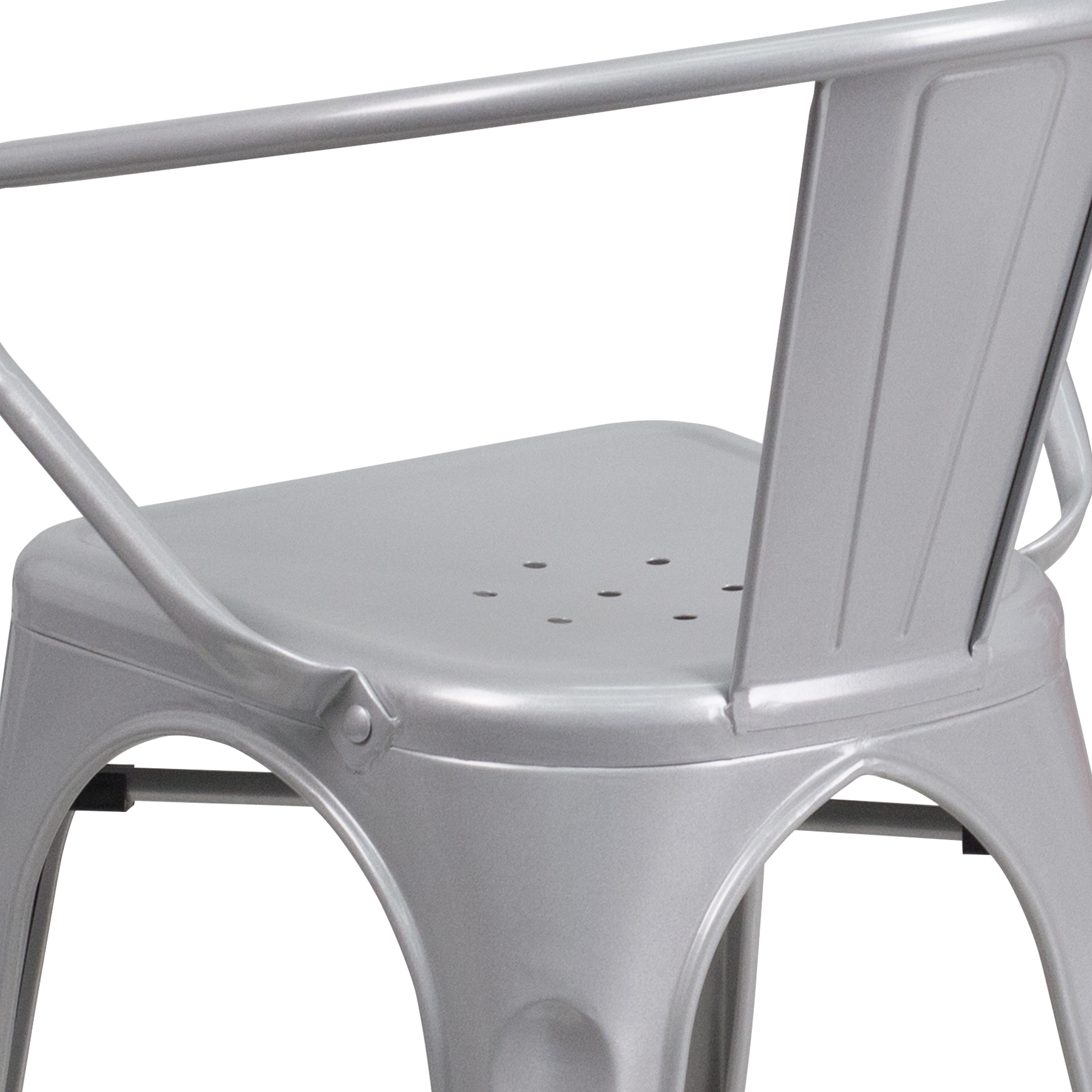 27.75'' Silver Steel Indoor-Outdoor Arm Dining Chair