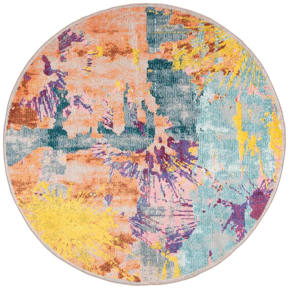 Safavieh MAD261M-7R Madison Kerana 7 x 7 (ft) Loomed Polypropylene Blue/Orange Round Indoor Abstract Vintage Area rug