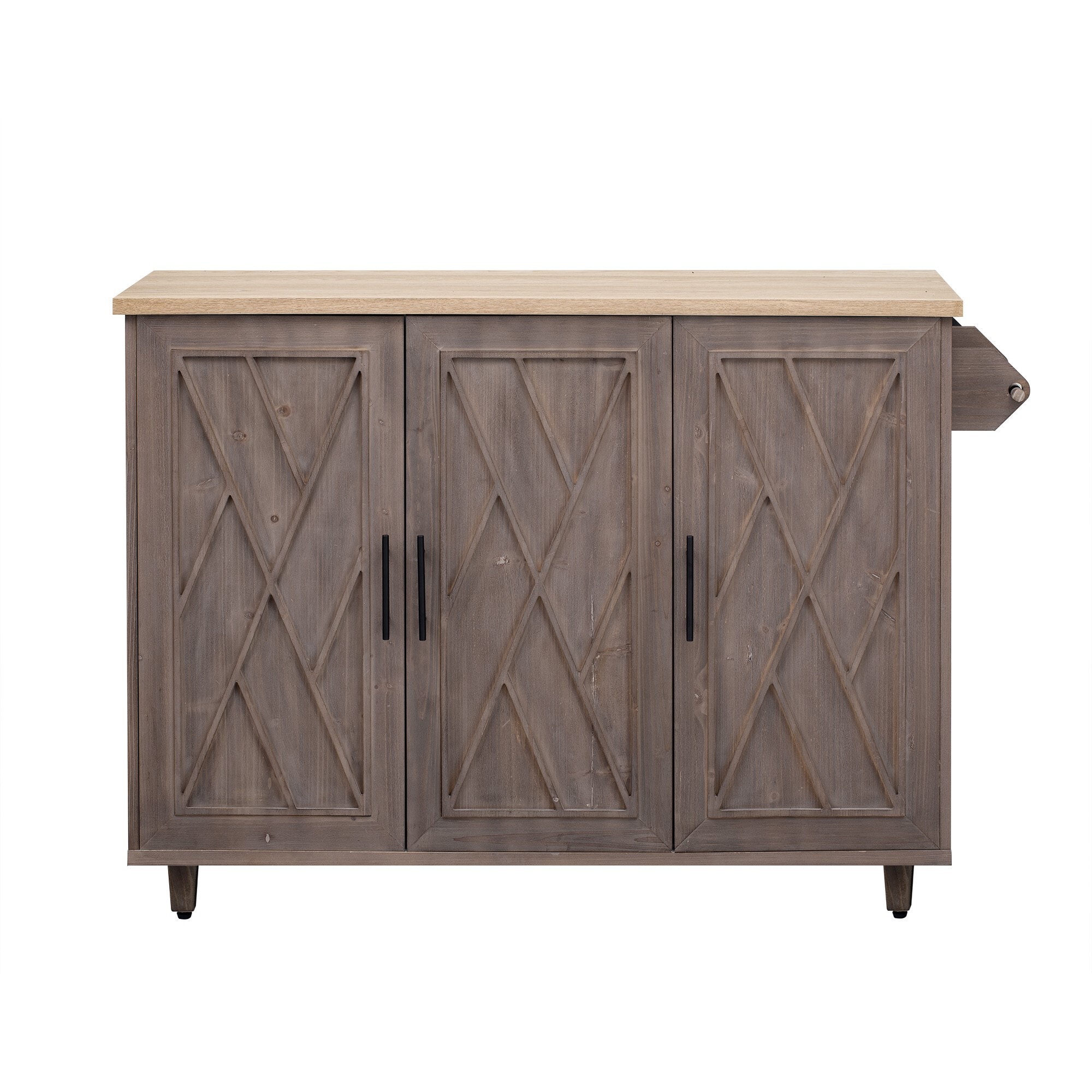 Miki Shinly - Brown MDF Base with Wood Wood Top Rolling Kitchen Island ( 29.5-in x 51.2-in x 36.2...