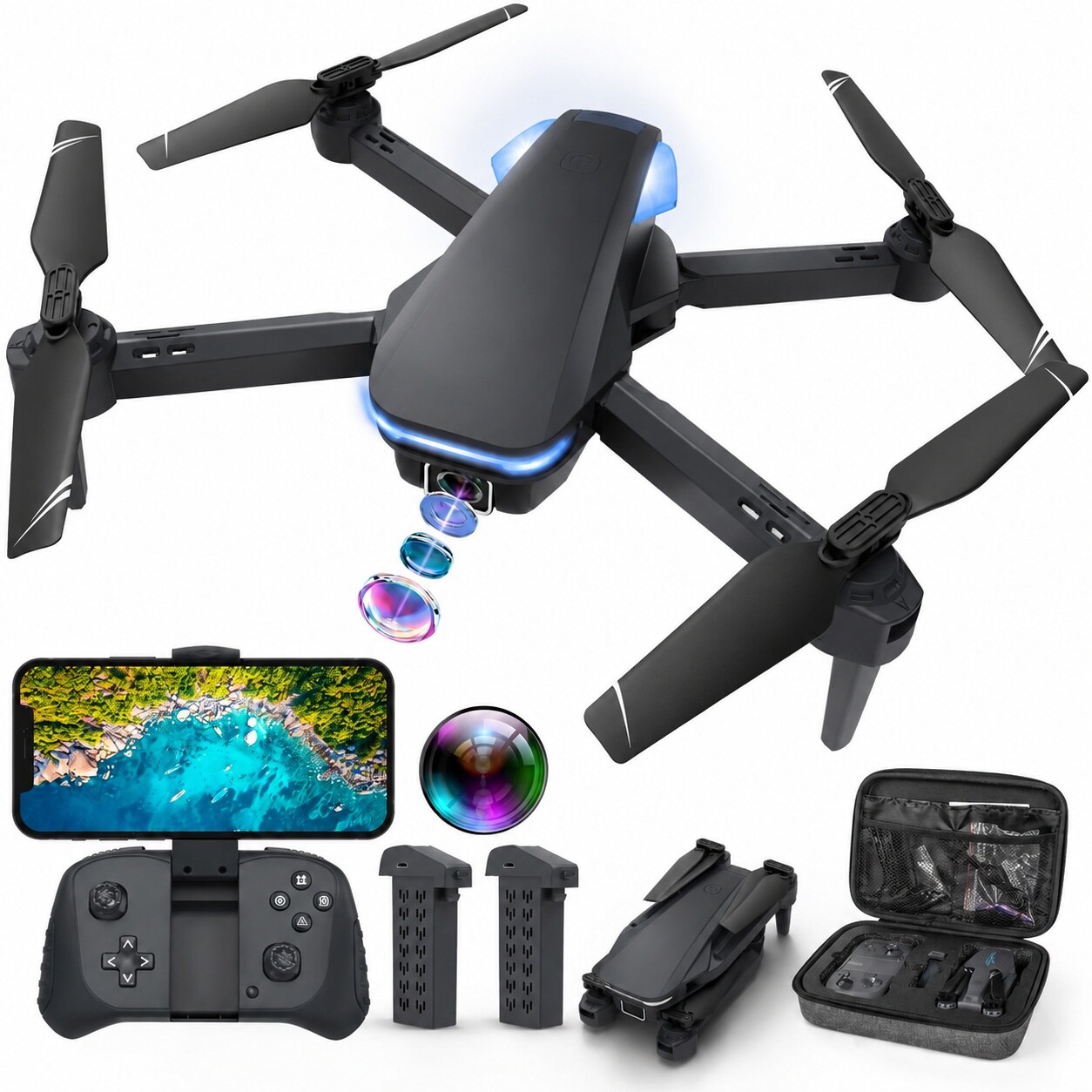 Afoxsos  Drone with 1080P Camera for Beginners and Adults Foldable Remote Control Quadcopter with Voice Control Gestures Selfie Altitude Hold One