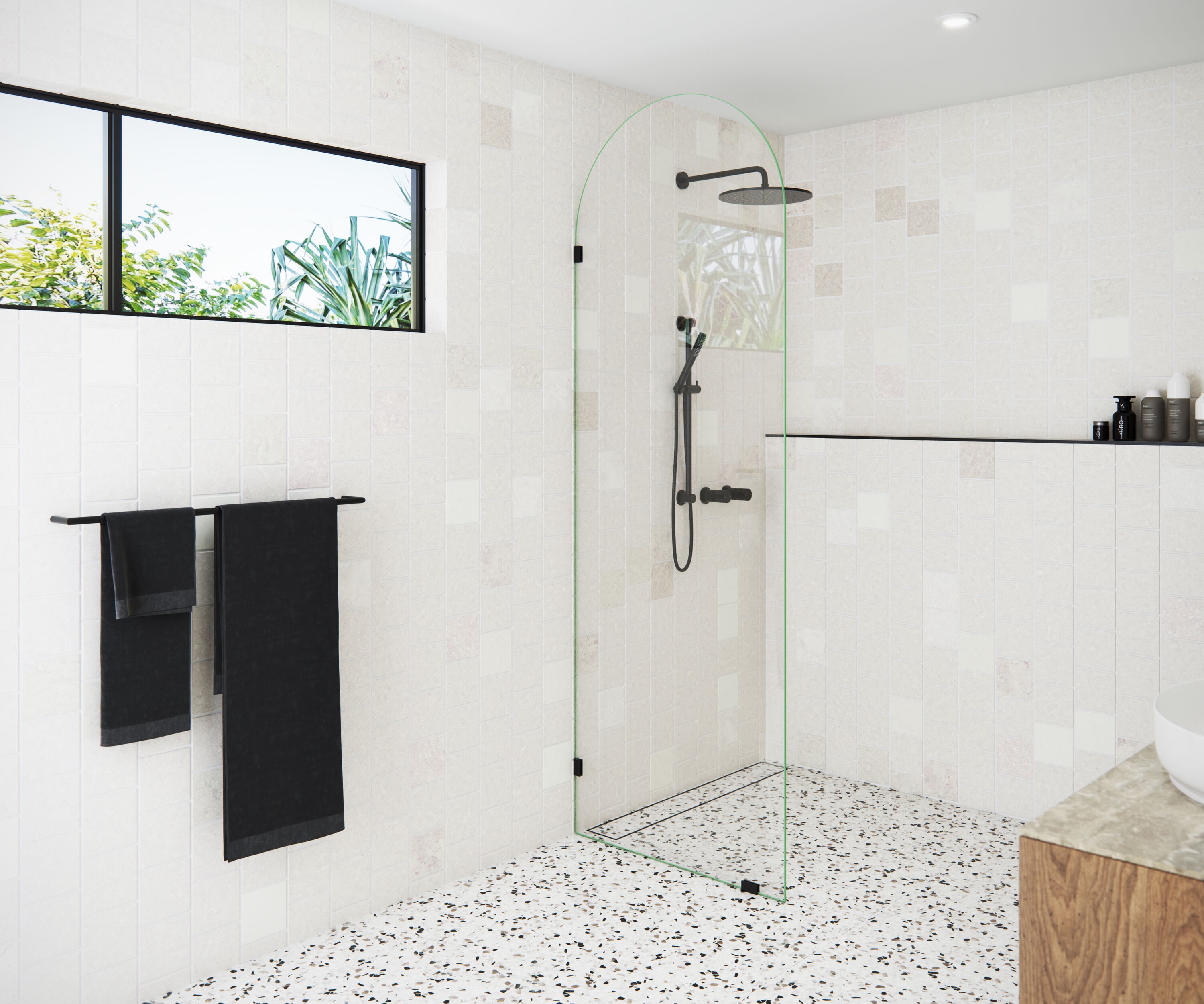 Glass Warehouse ARC-SF-30-MB Venus Matte Black 30-in W x 86.75-in H Frameless Tempered Glass Fixed Shower door