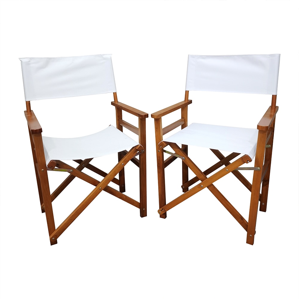 ZAKLOOP XU49532122 Set of 2 White Wood Frame Stationary Beach Chair with White Sling Seat