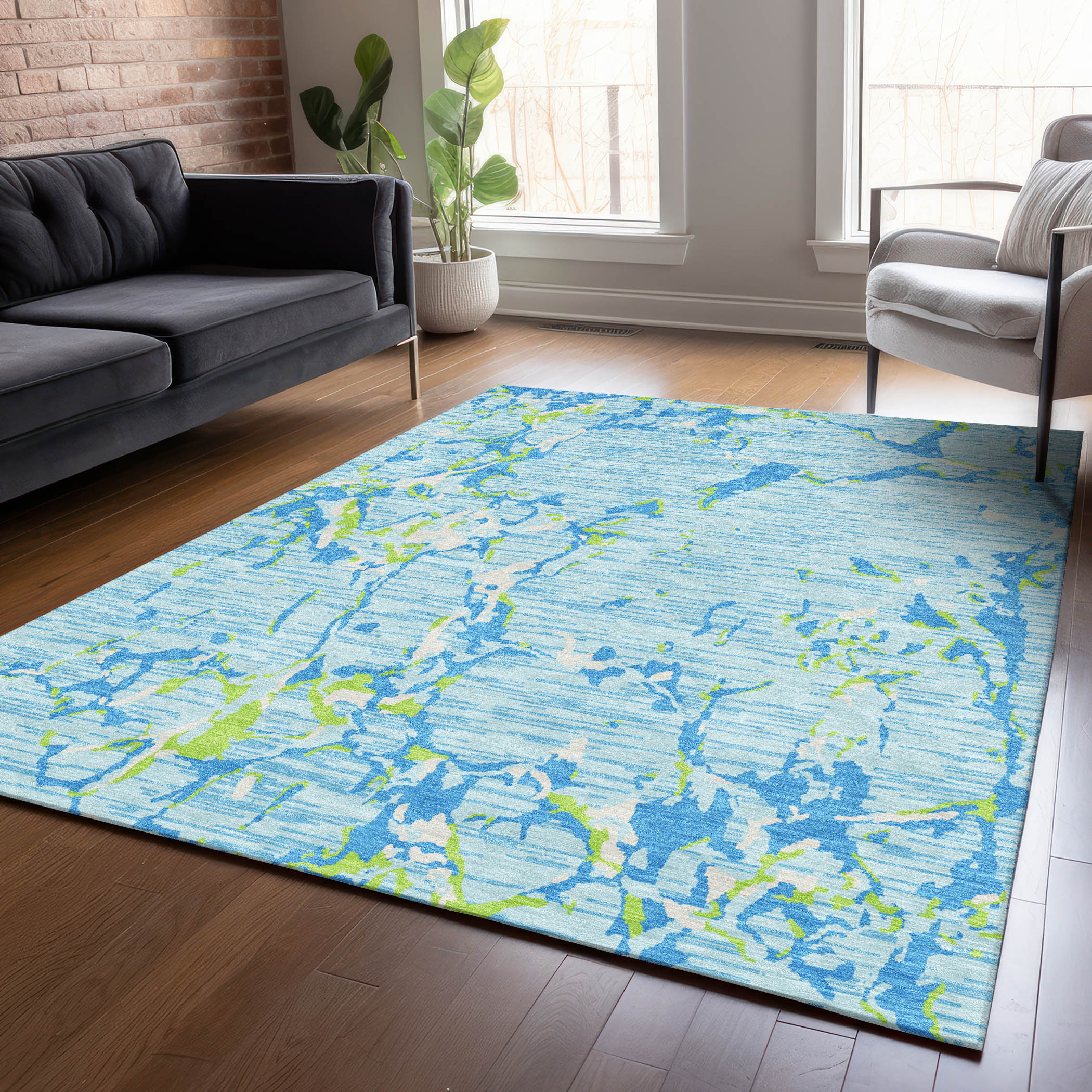 Addison Rugs ACN1046SK10X14 Chantille ACN1046SK 10 x 14 (ft) Polyester Sky Rectangular Indoor/Outdoor Geometric Machine washable Area rug