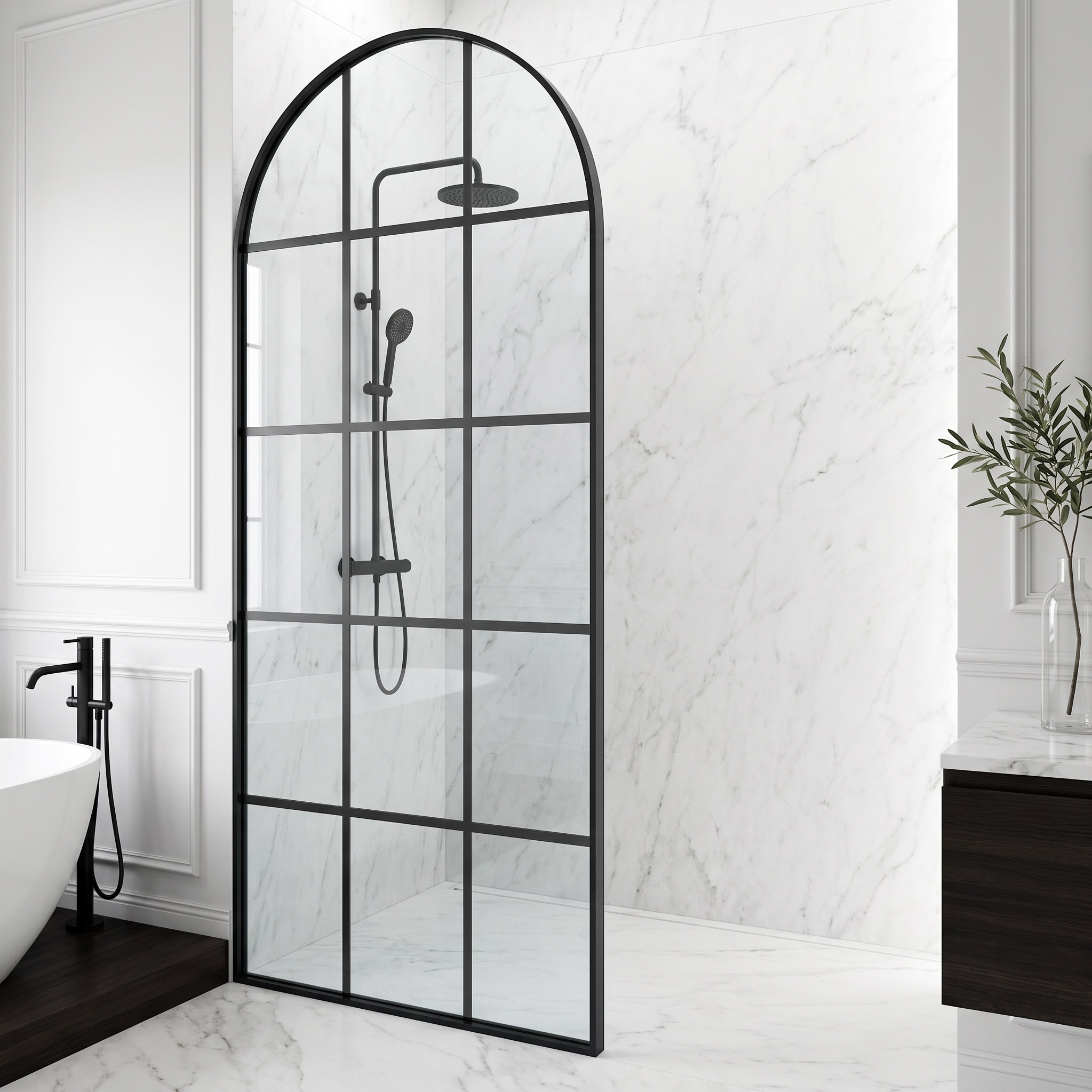 VIGO - Arden Matte Black 34-in W x 78-in H Framed Clear Glass Fixed Shower door
