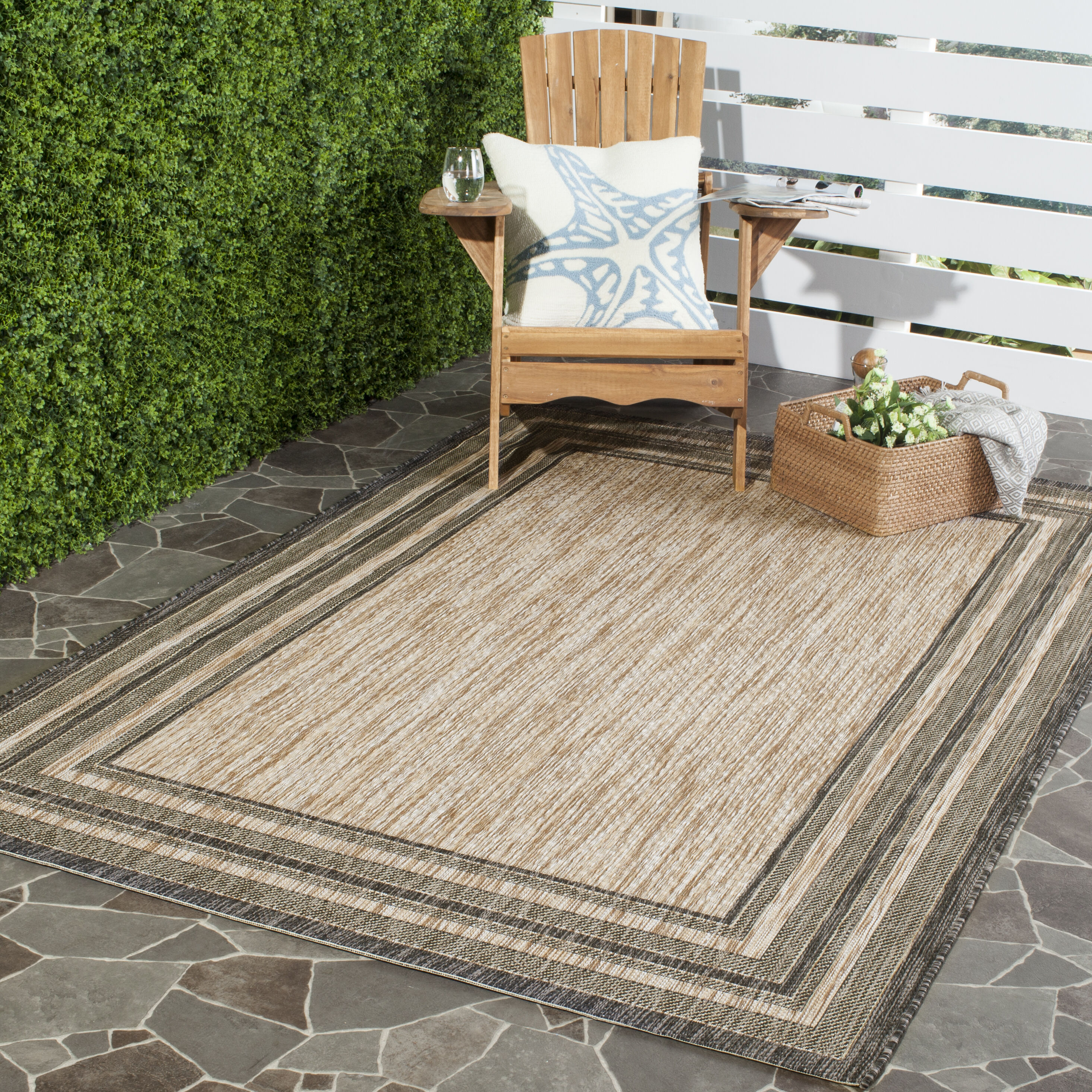Safavieh CY8475-37312-24 Courtyard 2 x 4 (ft) Loomed Synthetic Natural/Black Rectangular Indoor/Outdoor Border Area rug