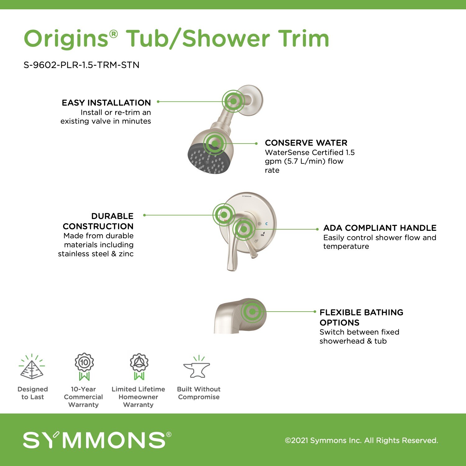 Symmons S9602PLR1.5TRMSTN Tub-Shower-Faucets - View #3
