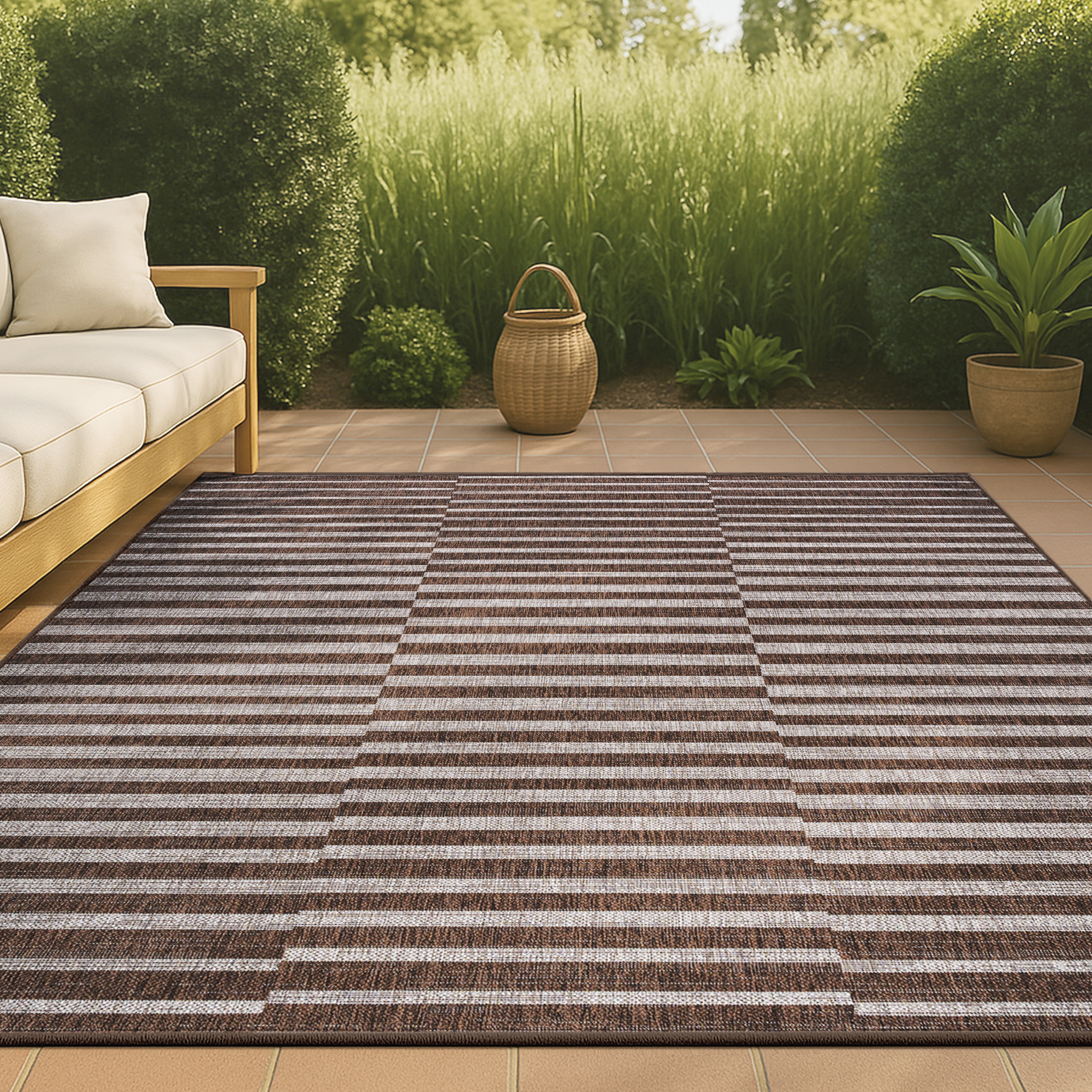 JONATHAN  Y SMB133B-3 Santa Monica Sukie Offset 3 x 5 (ft) Loomed Polypropylene Brown/Beige Rectangular Indoor/Outdoor Stripe Bohemian/Eclectic Area rug