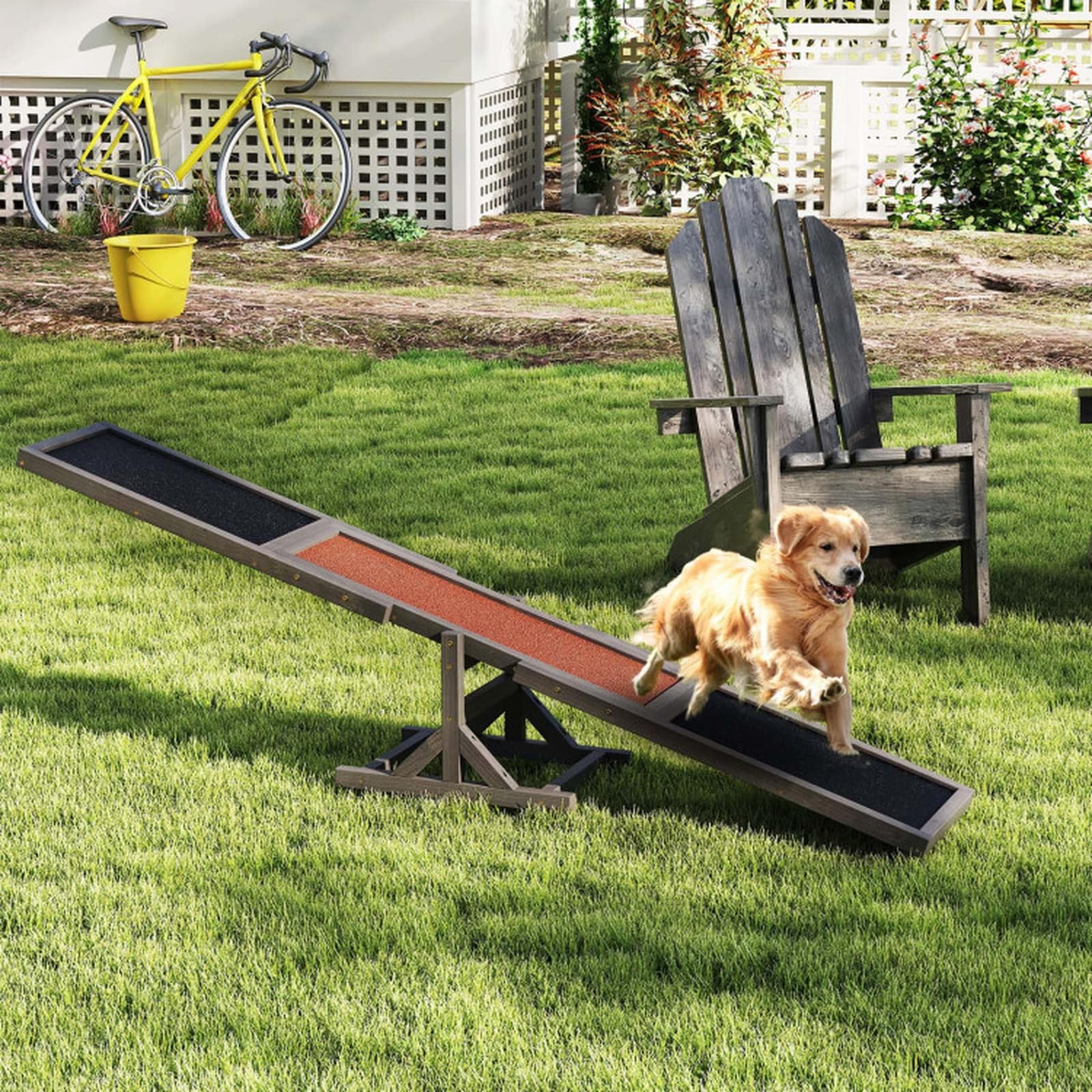 SUGIFT 71-in Wooden Dog Agility Seesaw Outdoor Obstacle Course