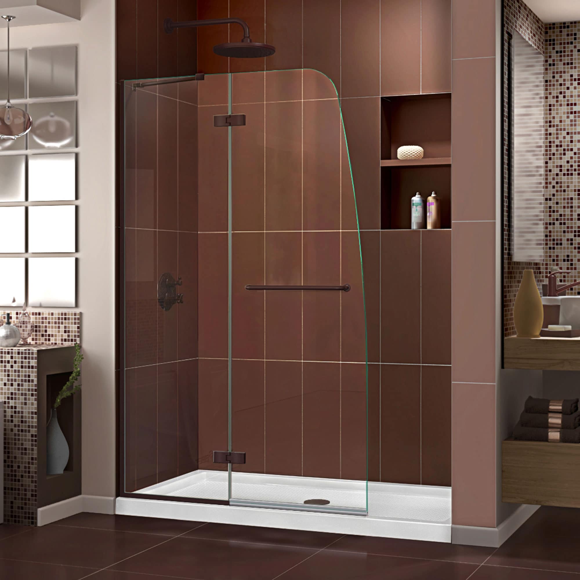 DreamLine SHDR-3445720-06 Aqua Ultra Oil Rubbed Bronze 45-in W x 72-in H Frameless Hinged Shower door 5/16-in Thick Clear Glass