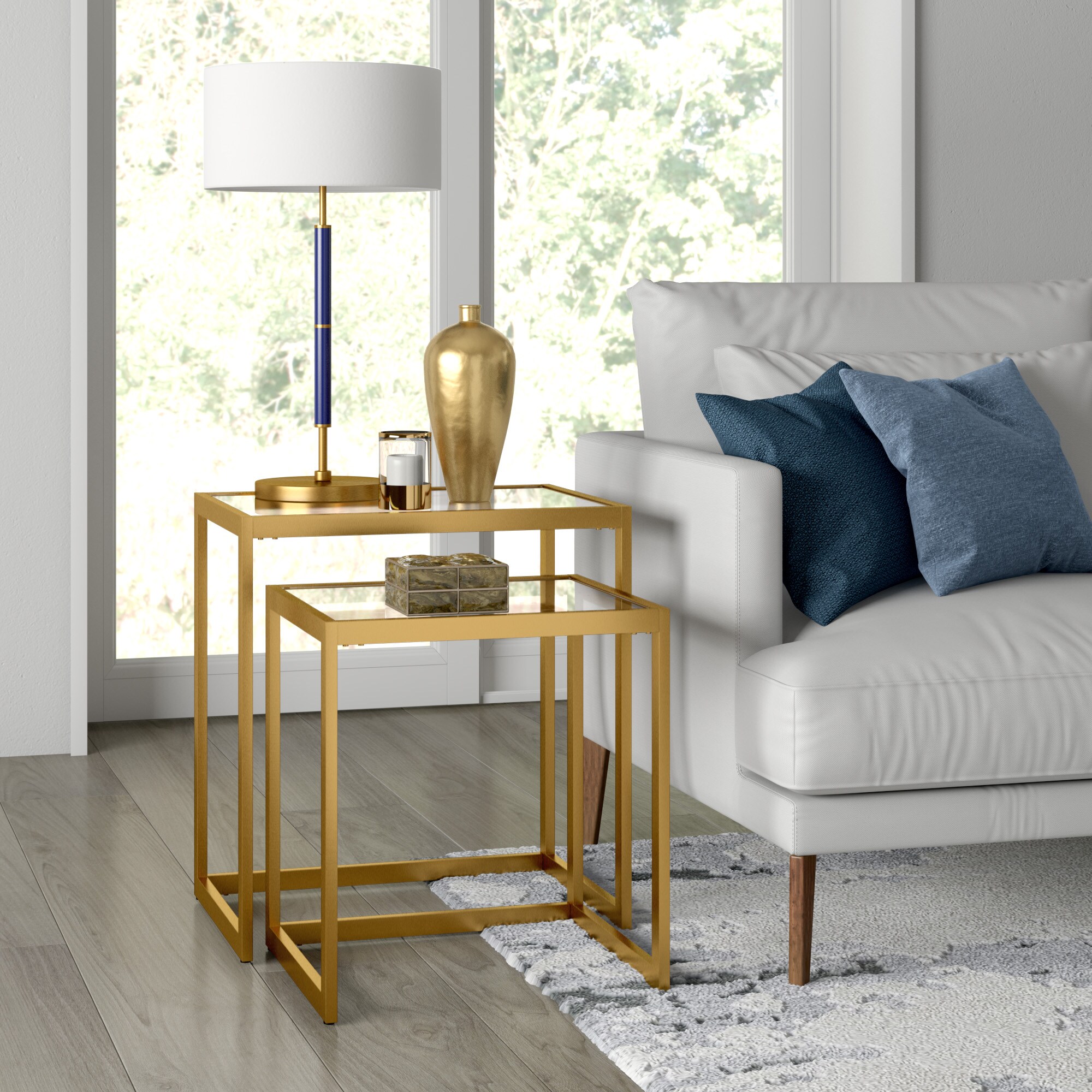 Hailey Home ST0555 Rocco 22.00-Inches W x 24-Inches H Brass Glass Square Casual End Table Assembly Required