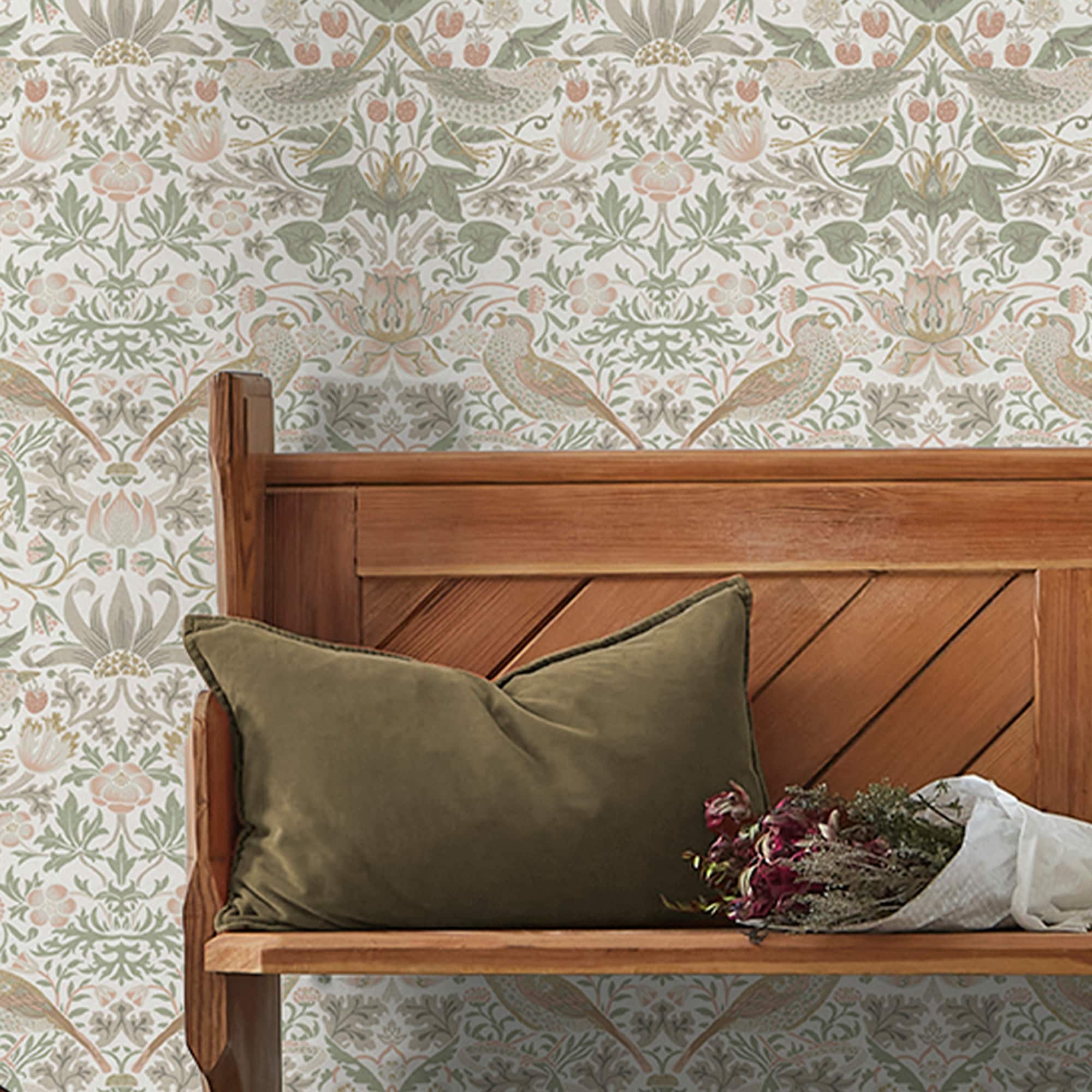 Sage and Pink Floral Matte Vinyl Wallpaper Roll