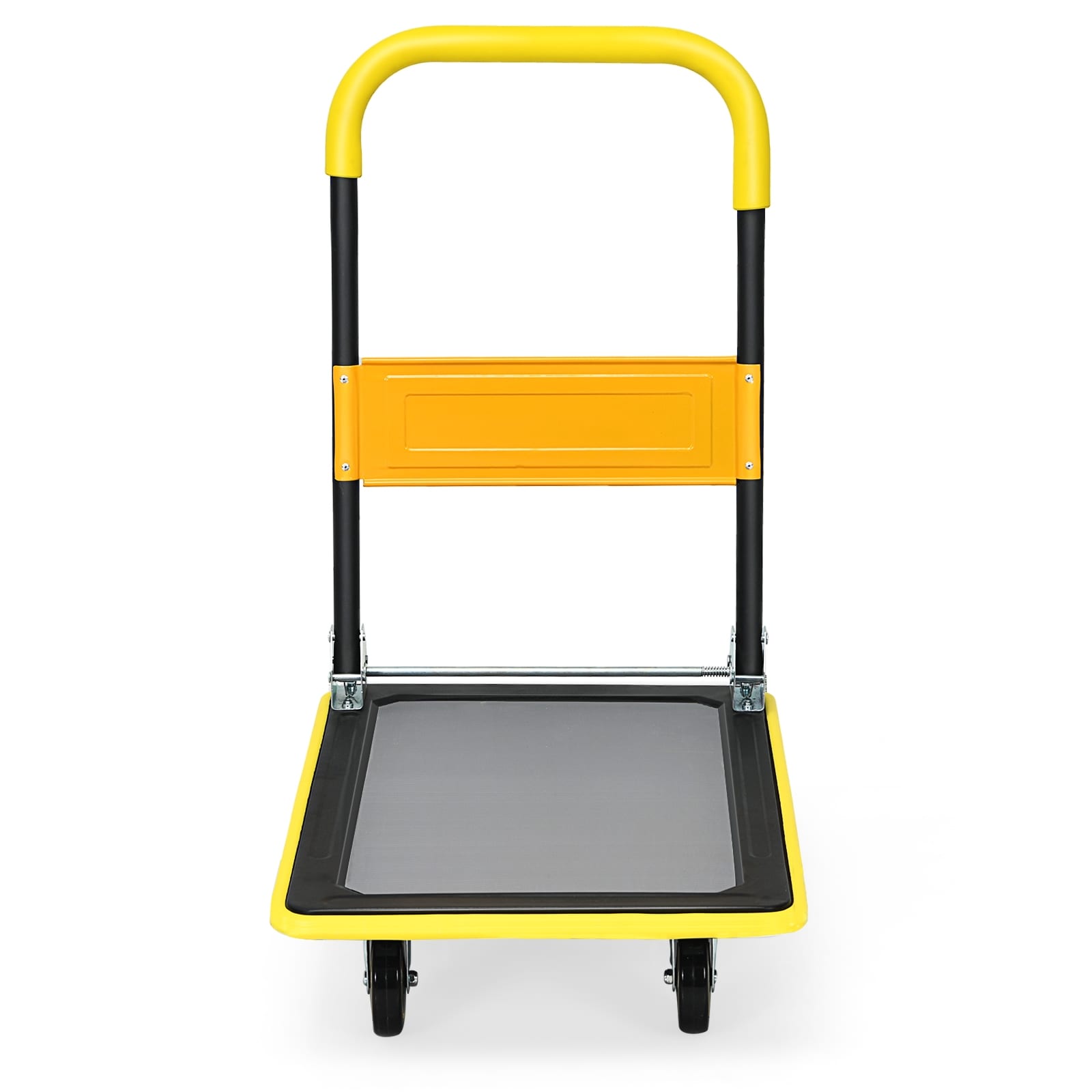 Slickblue Black and Yellow Folding Platform Cart Holds upto 330 lbs with 4-Wheel Ergonomic Handle and Smooth Wheels Ideal for Home Office Travel or Warehouse