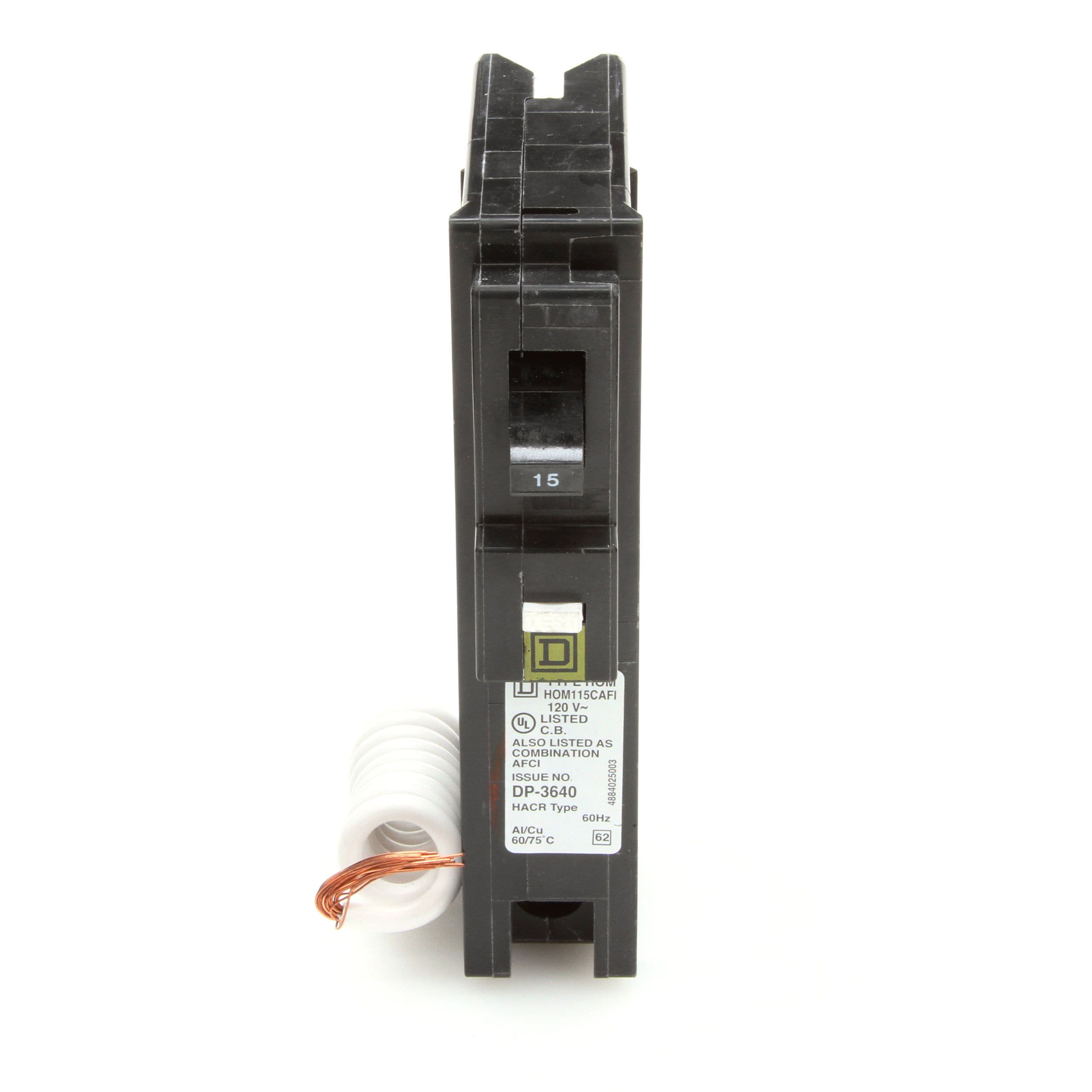 SQUARE D Homeline Standard Trip Circuit Breaker 15A Type HOM 1 Pole 10ka Plug In 