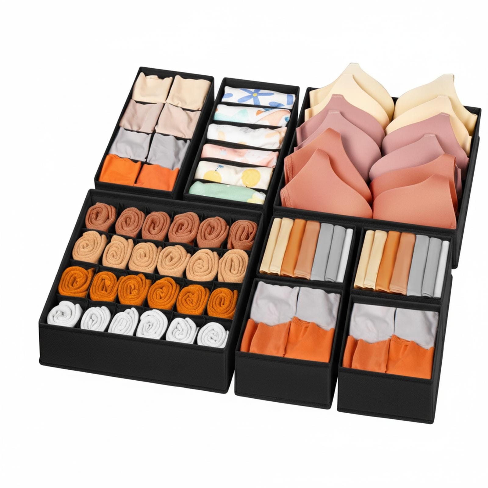 Baginizer Drawer Organizer Clothes 8 Pack Dresser Bins For Underwear Sock Fabric Closet Organization And Storage Dividers Bedroom 48 Compartments #BAGINIZER001121
