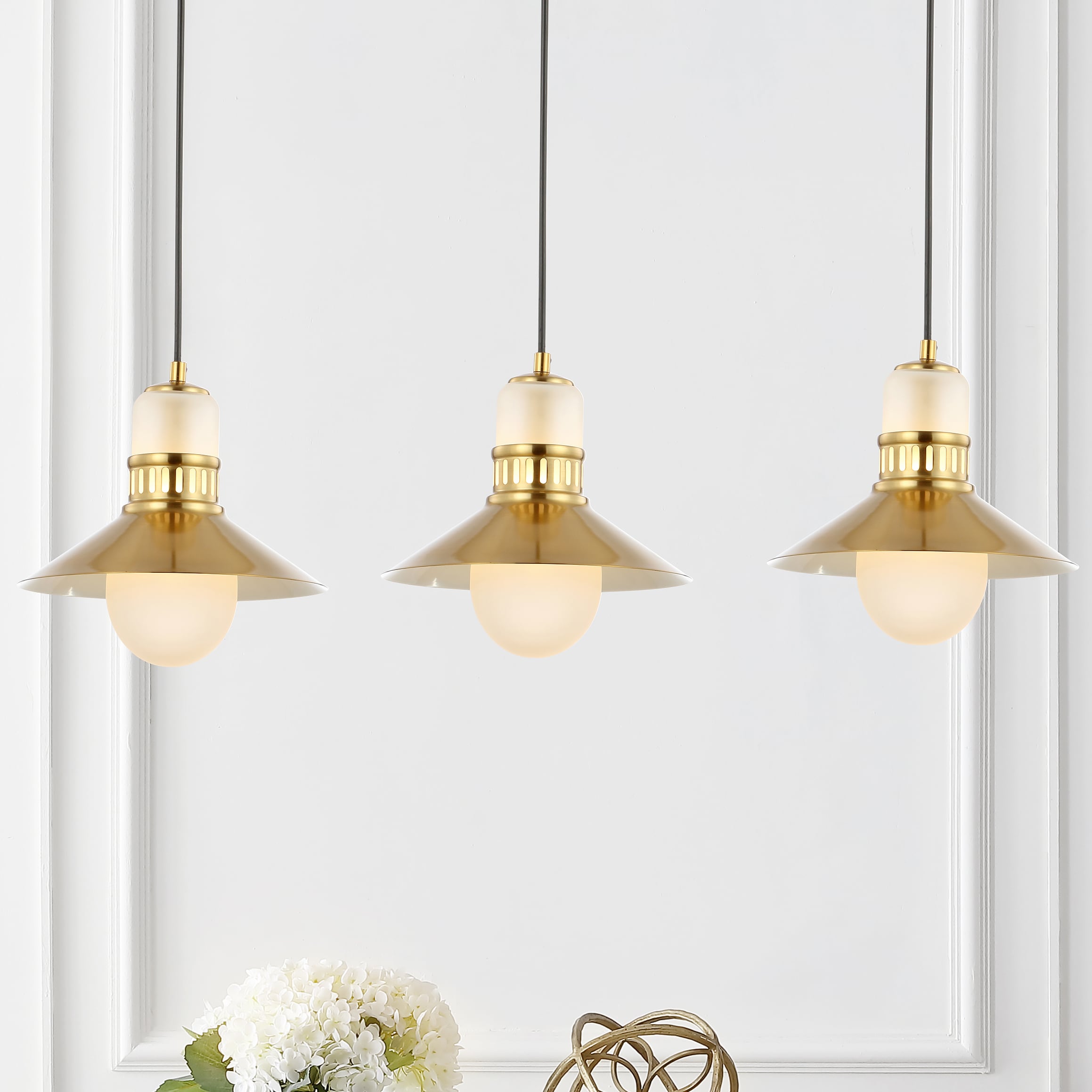 Colin Modern Transitional Brass Gold LED Triple Pendant Light