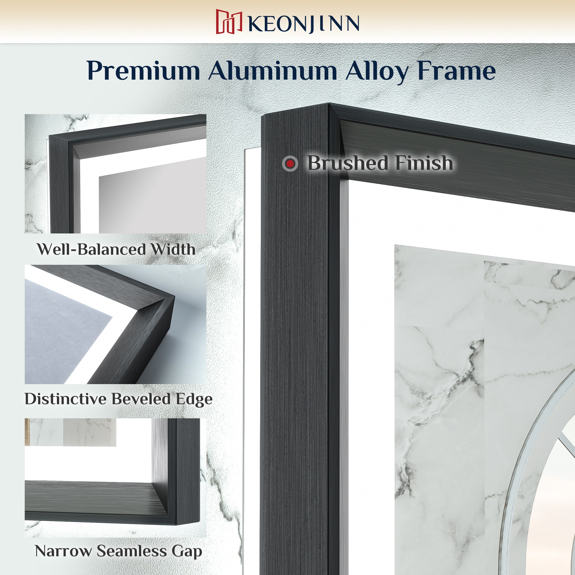 Keonjinn LW-ZBGSSW-18090BK Framed-Bath-Mirrors - View #5