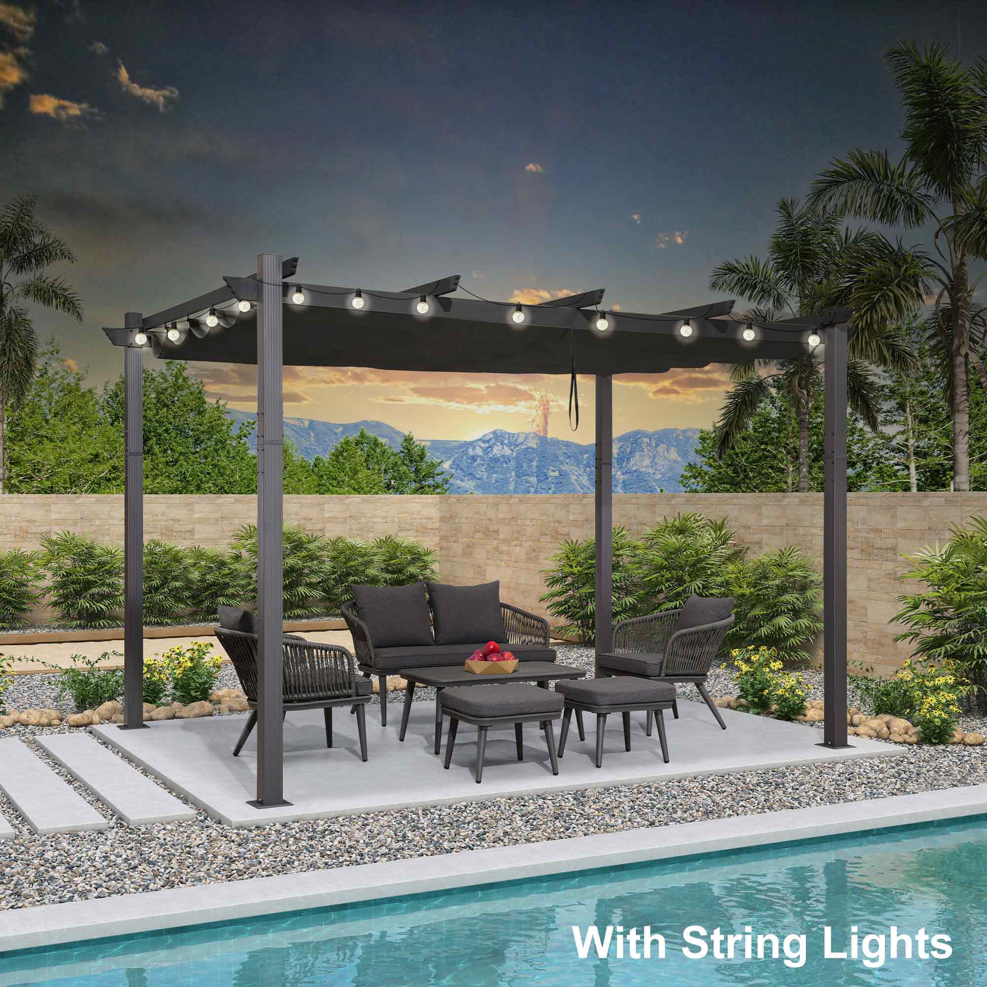 PURPLE LEAF LSDTMPG1013-GY 10-ft W x 13-ft L x 8-ft H Gray Metal Freestanding Pergola with Canopy