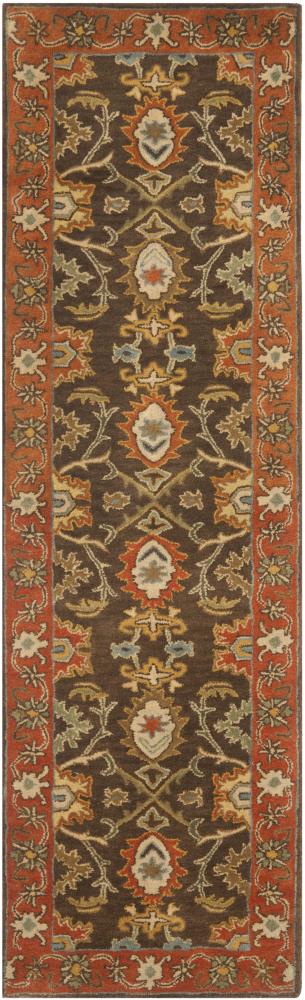 Safavieh HG734B-212 Heritage Peshwar 2 x 12 (ft) Tufted Wool Chocolate/Tangerine Rectangular Indoor Floral/Botanical Oriental Runner rug