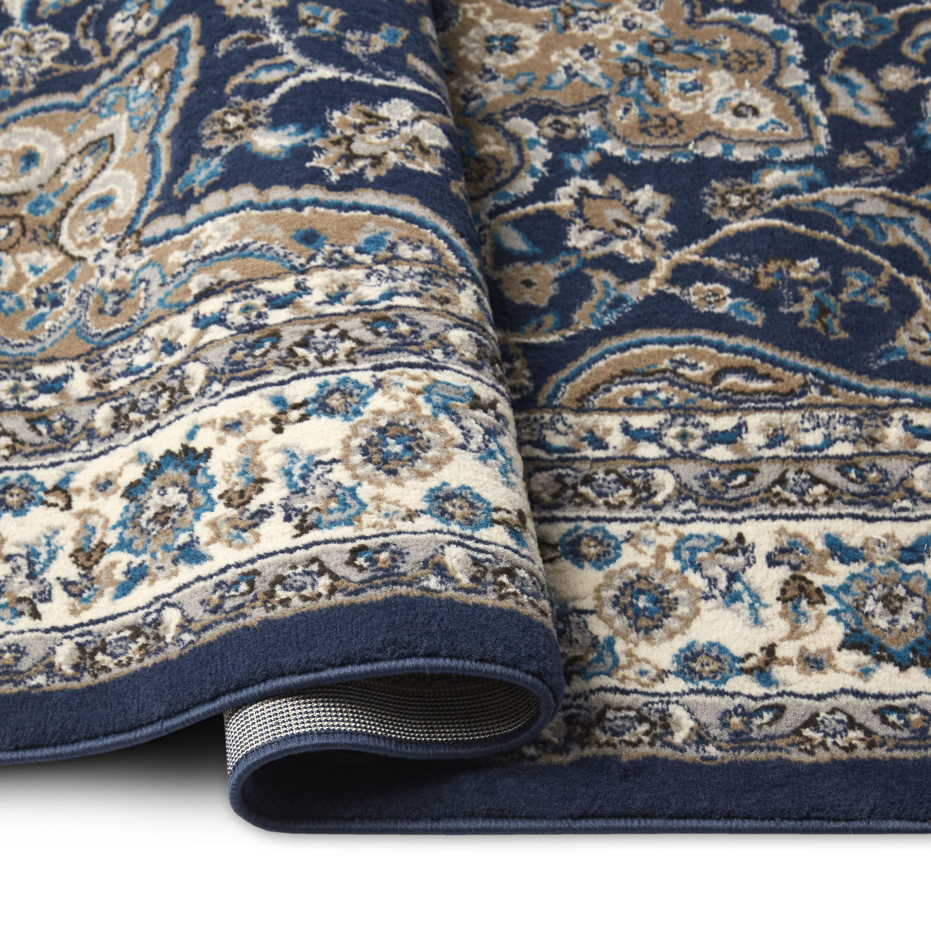 Navy Blue and Ivory Traditional Medallion Area Rug 9'2" x 12'5"