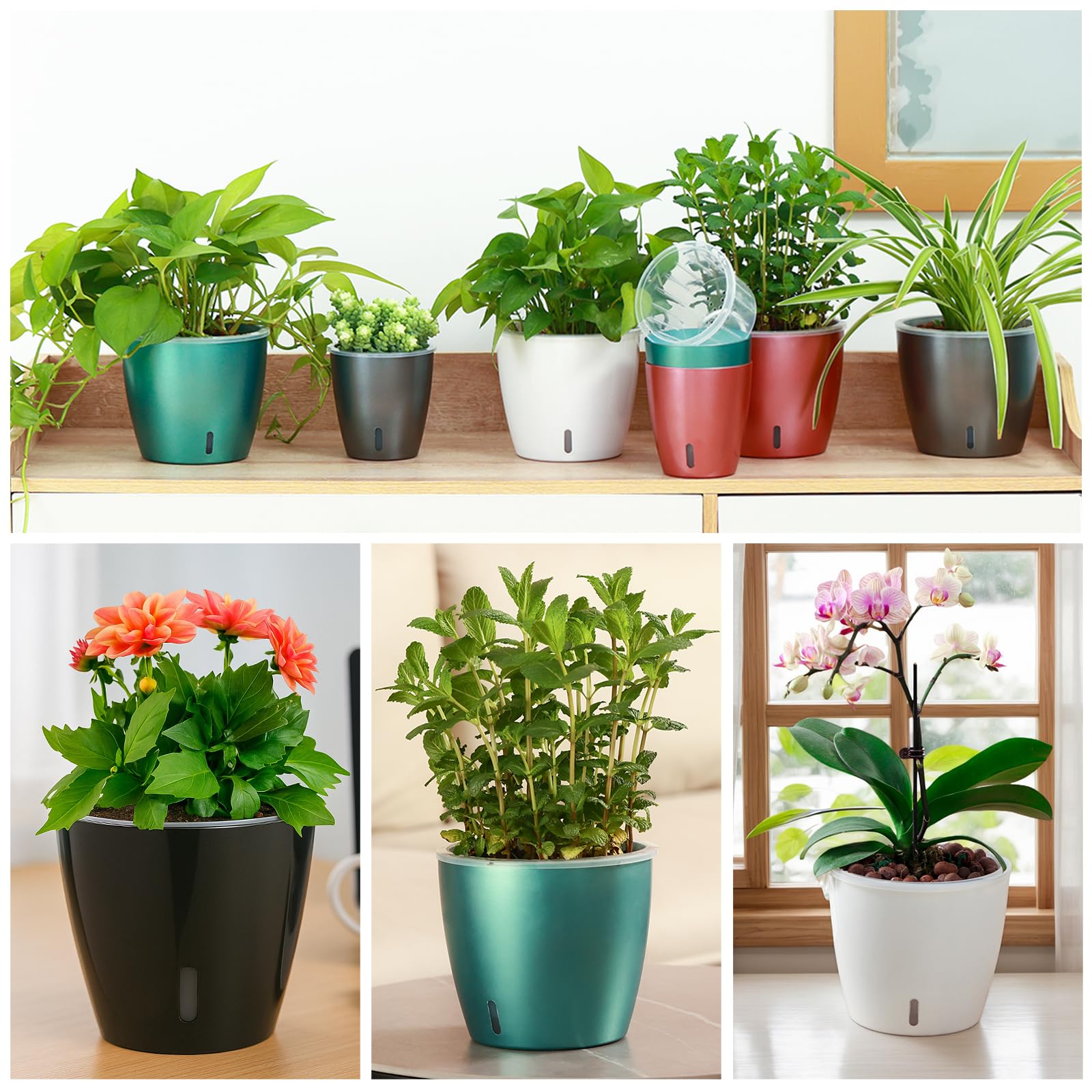 Afoxsos Self Watering Pots for Indoor Plants 6 Pack Six Point Seven ...