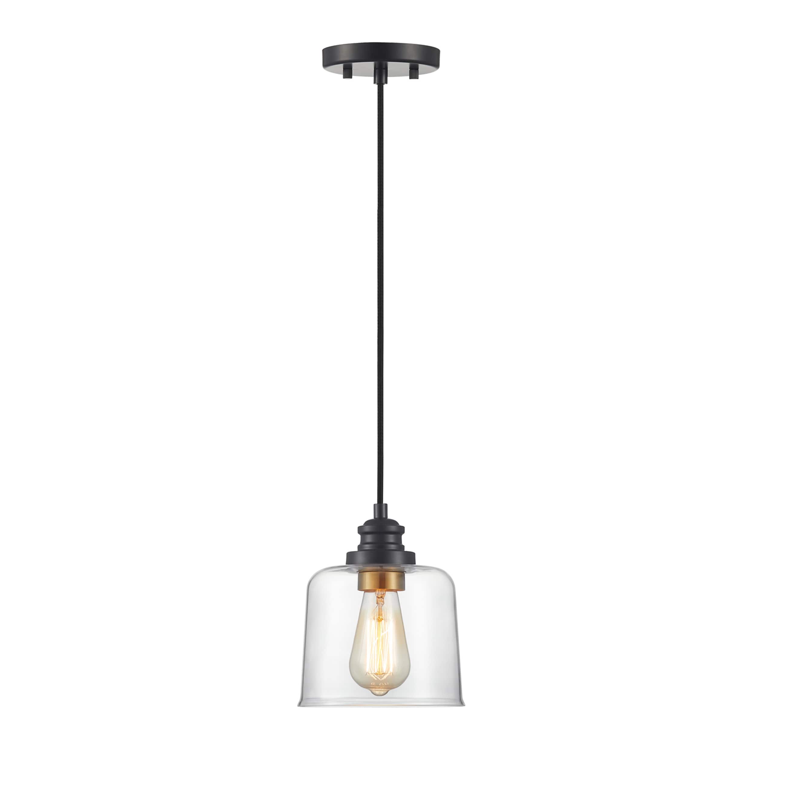 KAWOTI 21043 Geril 1 -Light Blackened Bronze Traditional Clear glass Drum Mini Hanging Pendant light