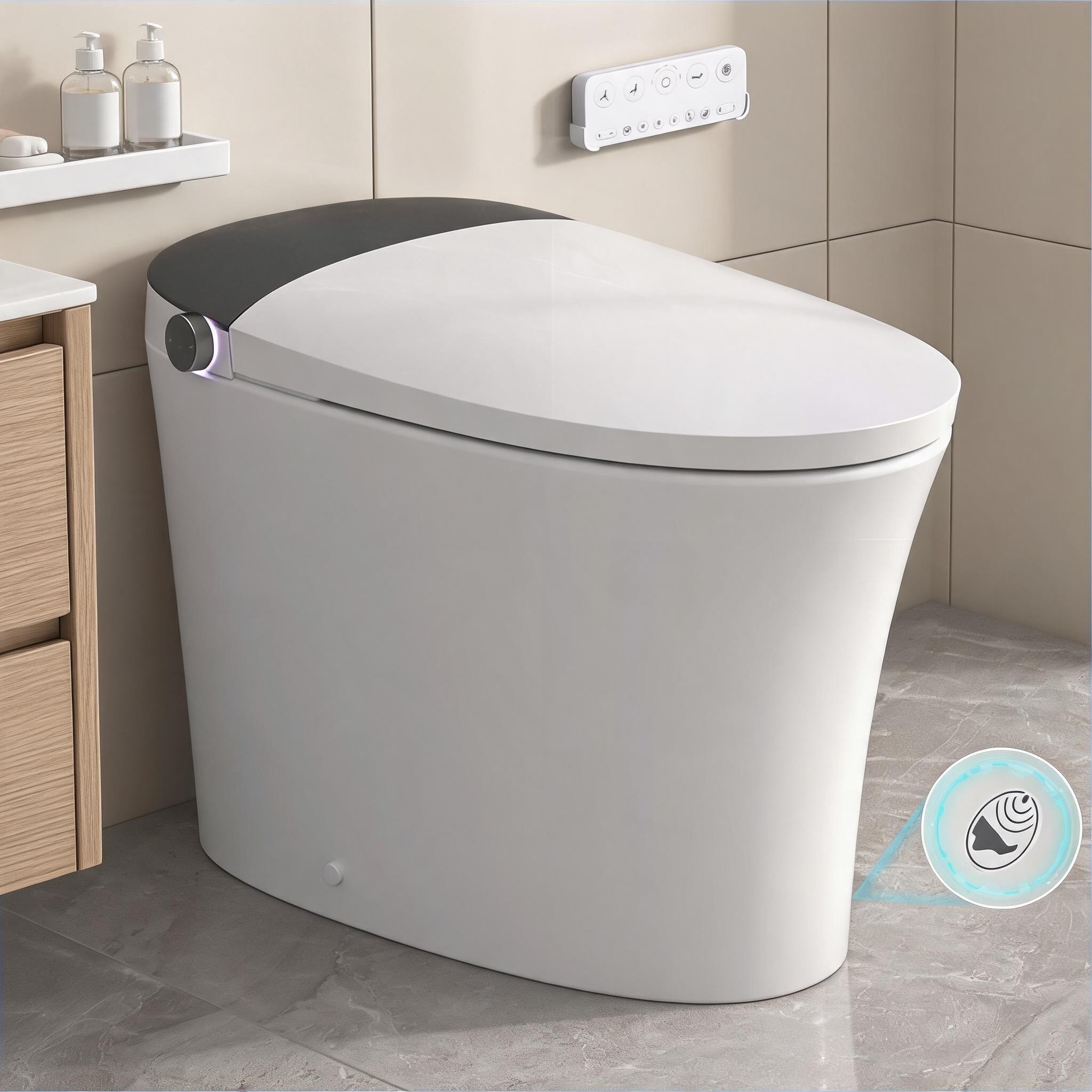 SunJet - Luxury Smart Bidet Toilet with Elongated Heated Seat and Powerful Dual Flush in Gray-Ton...