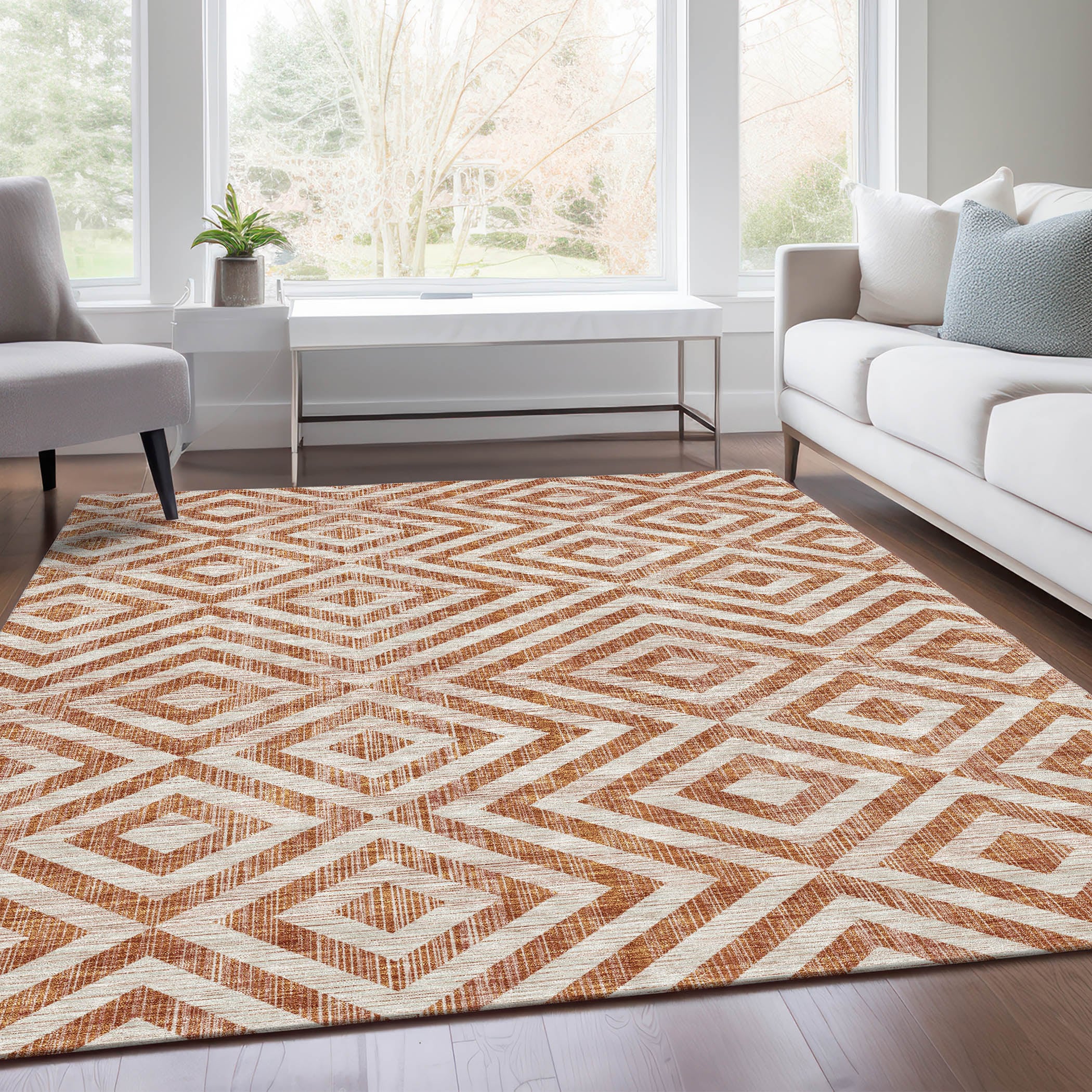 Addison Rugs ACN733TR5X8 Chantille ACN733TR 5 x 7 (ft) Polyester Terracotta Rectangular Indoor/Outdoor Geometric Machine washable Area rug