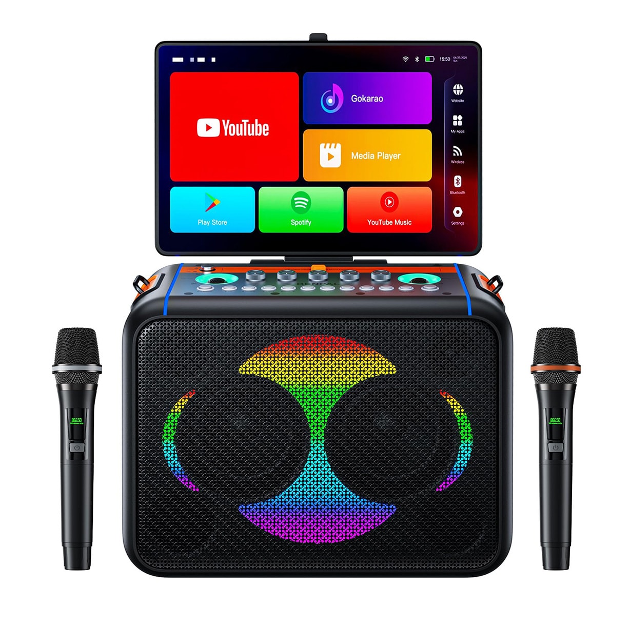 Misopily Smart Karaoke Machine with 14.1 Inch Touch Screen Lyrics Display Preloaded Karaoke App 600W Speaker Dual Wireless Microphones Portable 1 Set #LMS0305K18