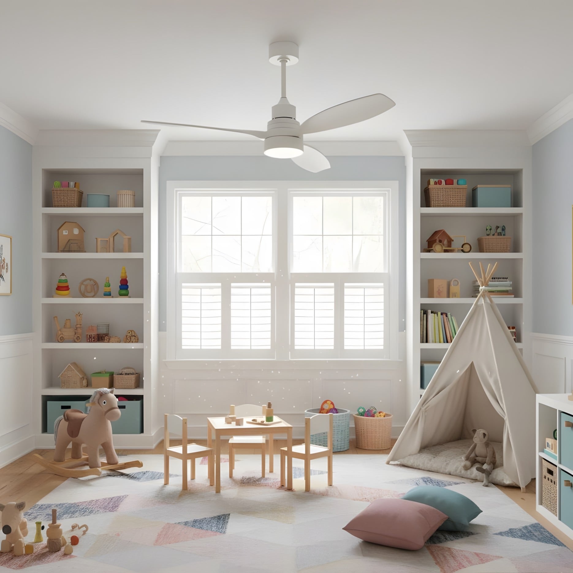 RCCFBHM 52-in Matte White Solid Wood Ceiling Fan with Remote Quiet DC Motor Dimmable CCT LED