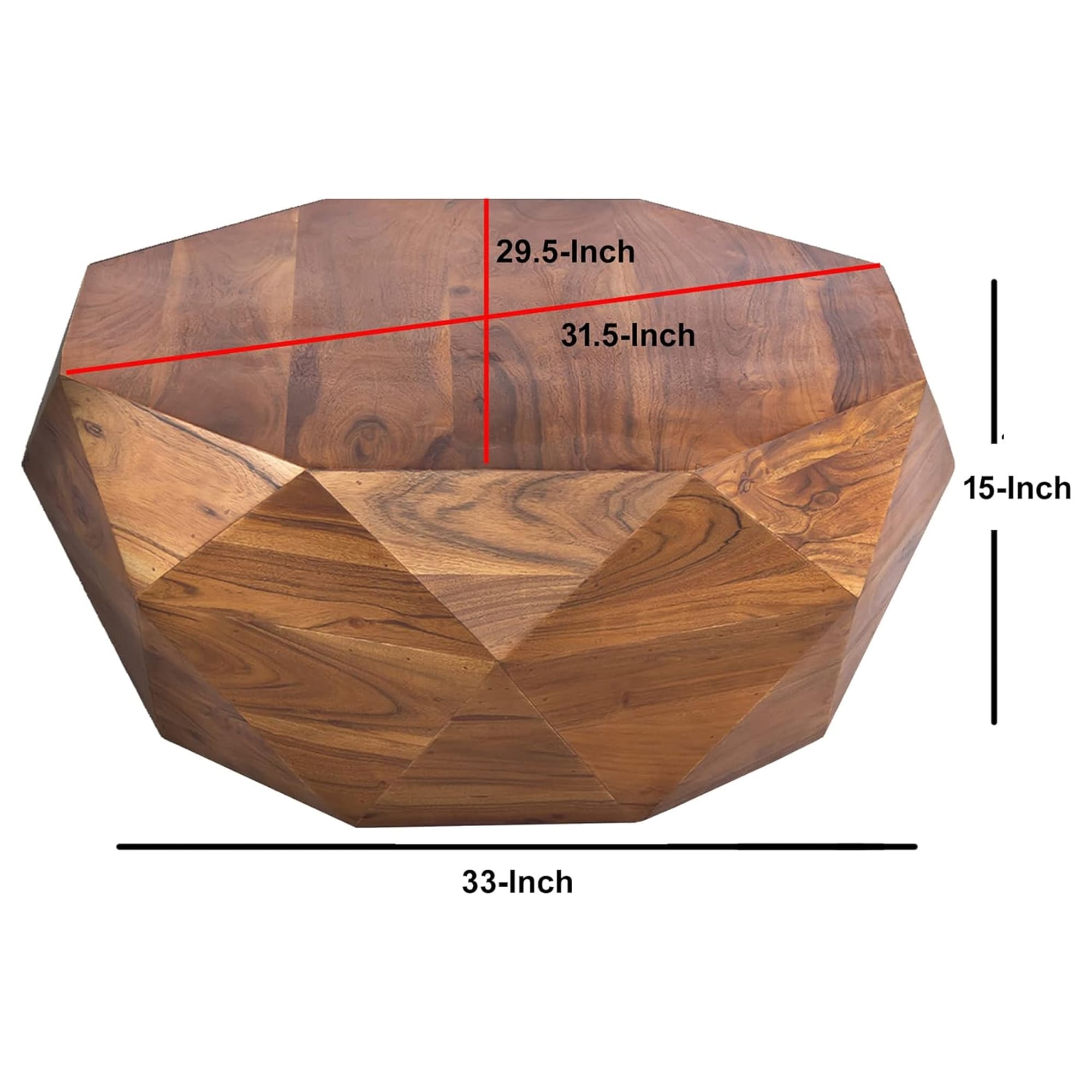 Octagonal Diamond-Patterned Acacia Wood Coffee Table in Natural Brown