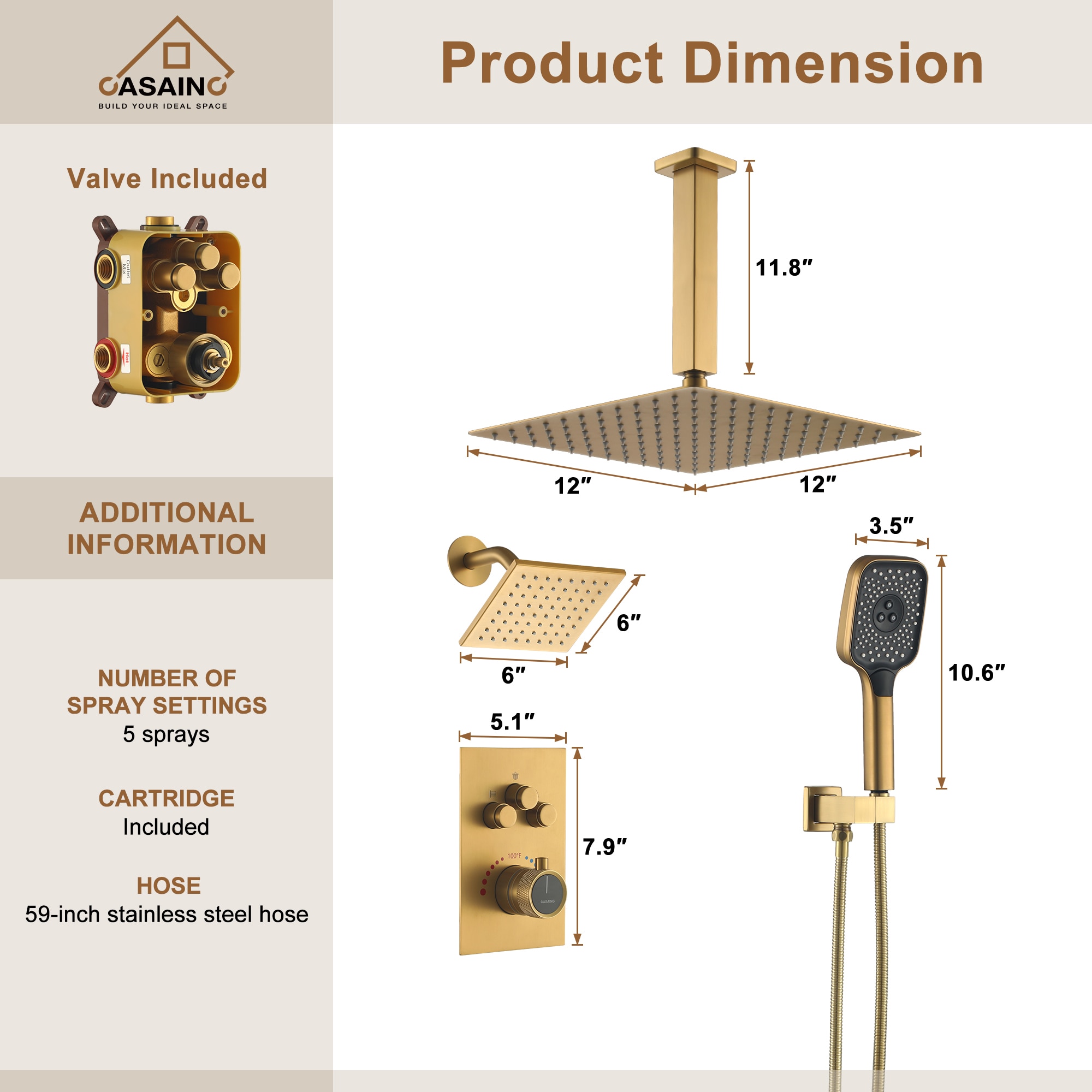 CASAINC MLT-J020001-60 Showerhead-Bar-Panels - View #9