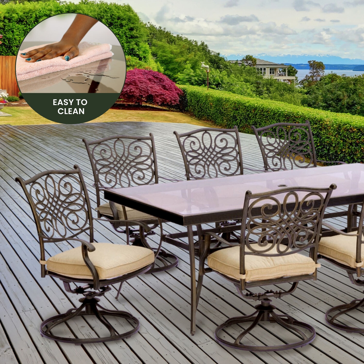 Hanover Traditions 9-Piece Bronze Aluminum Patio Dining Set with Beige Cushions