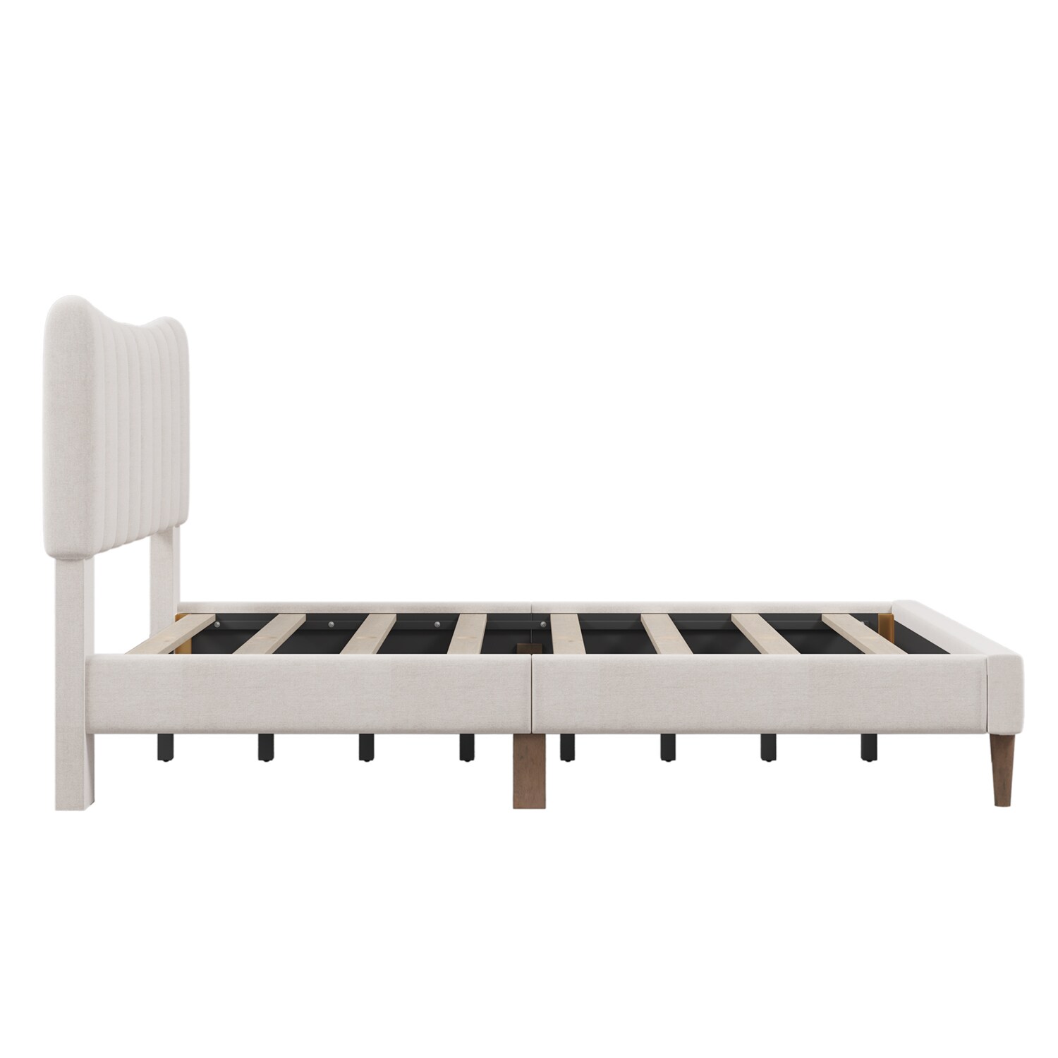 GZMR Full Upholstered Platform Bed Frame Beige Full Wood Bed Frame in ...